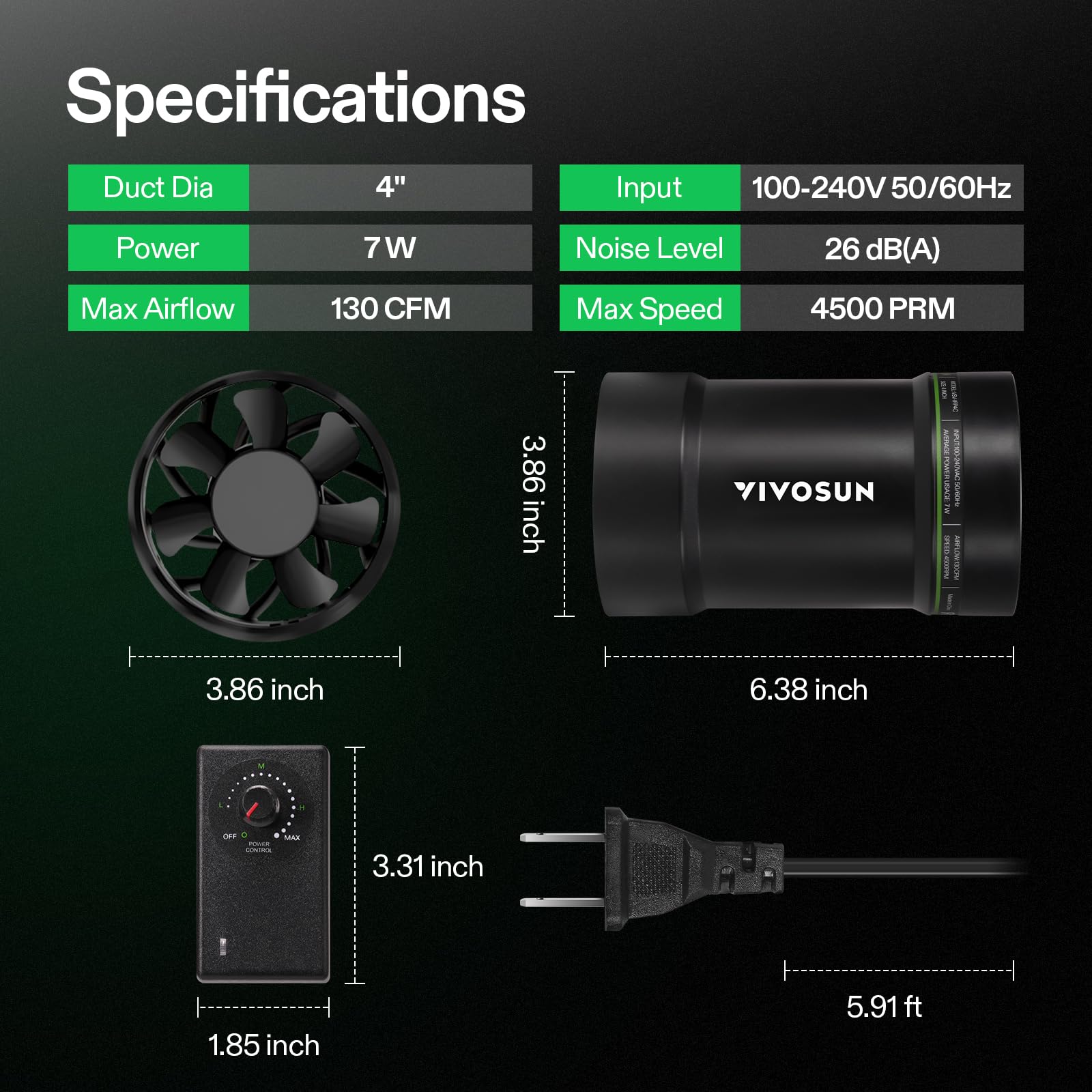 VIVOSUN P4 Inline Fan with duct connection