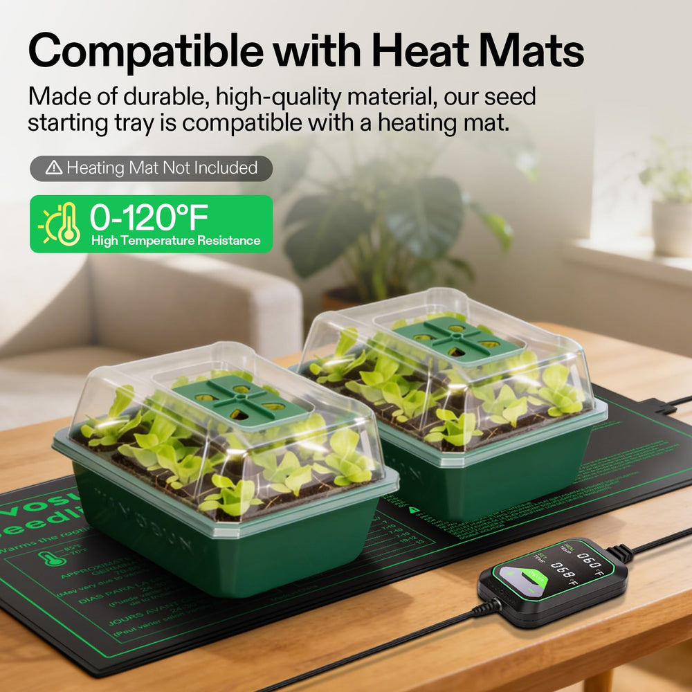 VIVOSUN seed starter trays arranged in a garden setting