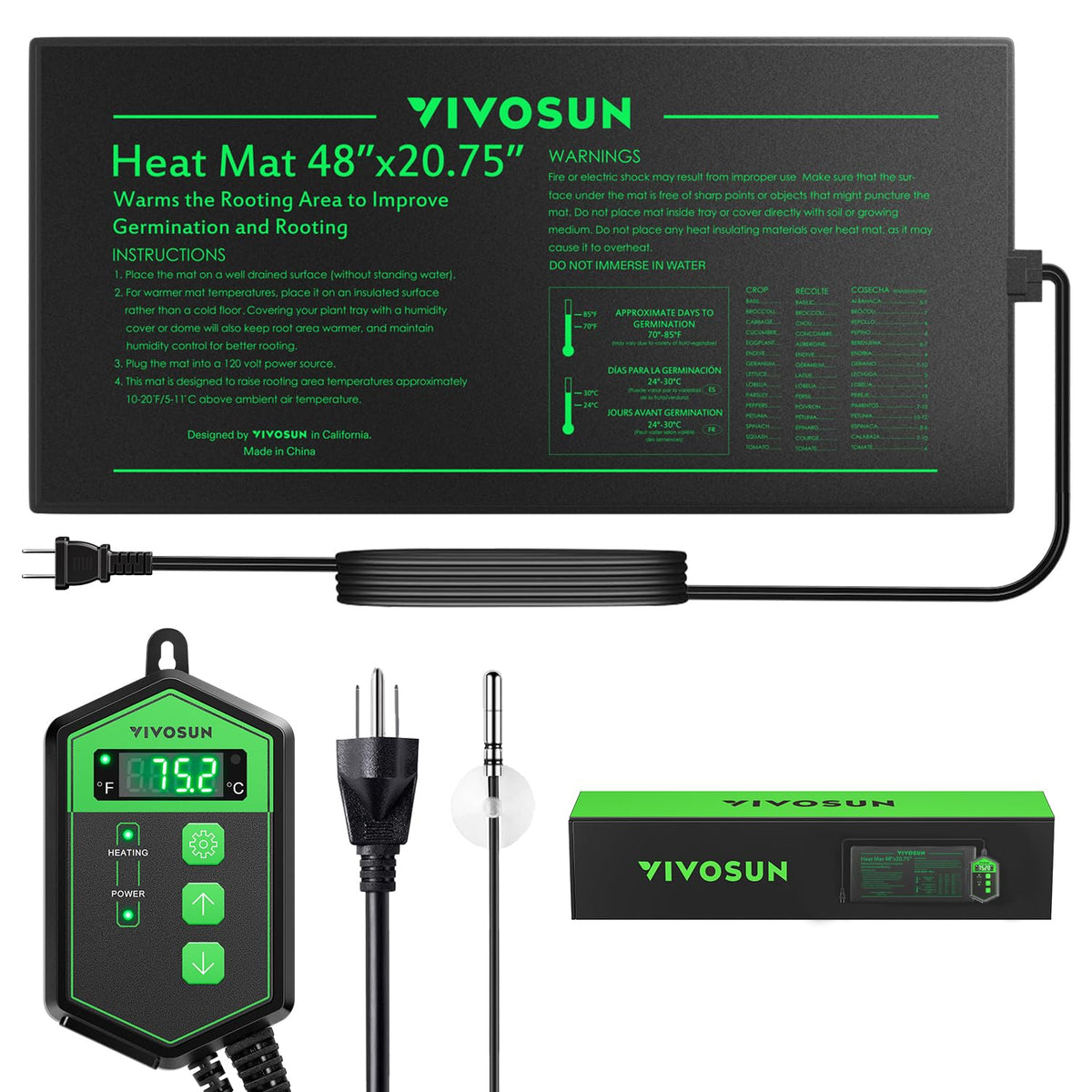 VIVOSUN Seedling Heat Mat 48" x 20.75" front view