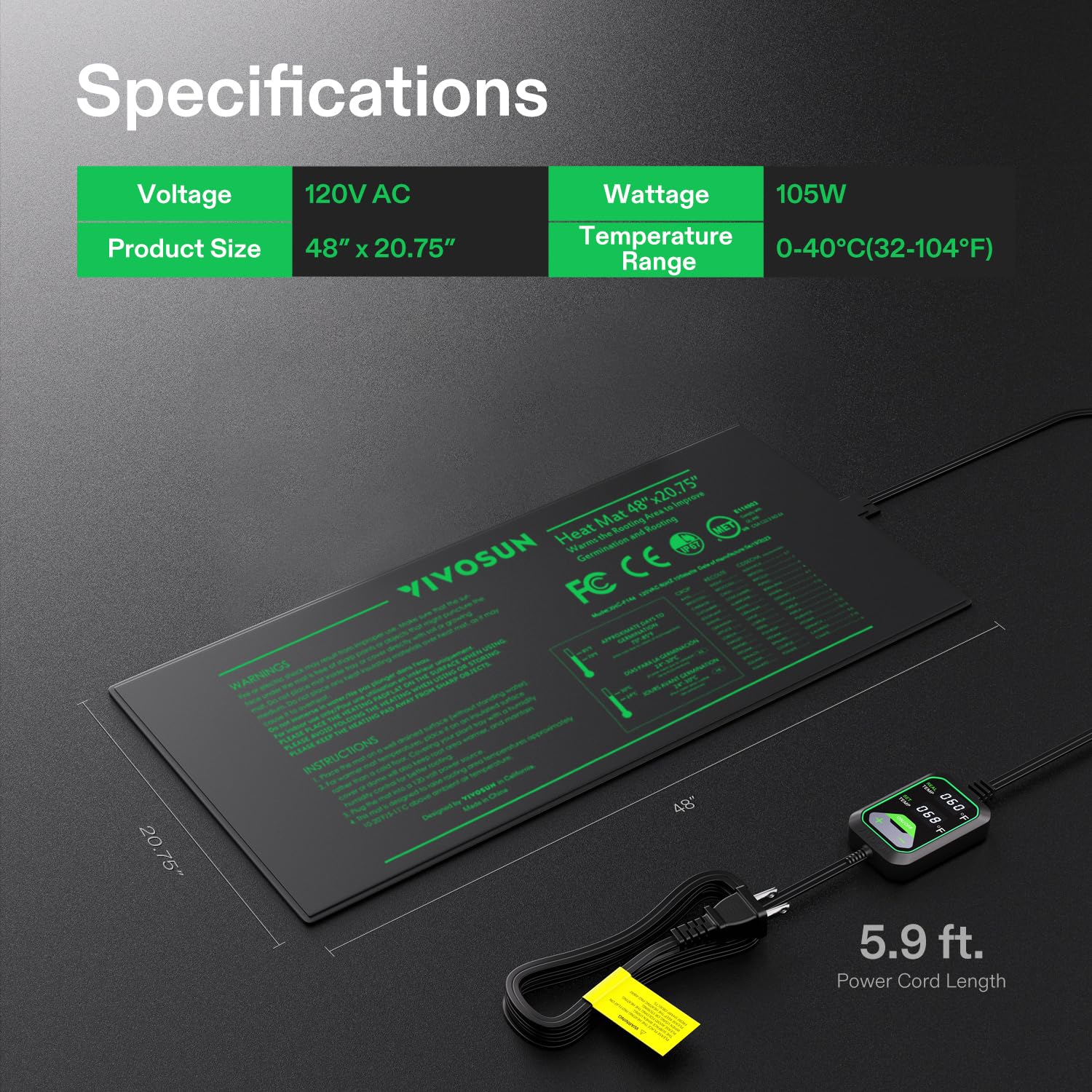 VIVOSUN Seedling Heat Mat temperature controller close-up