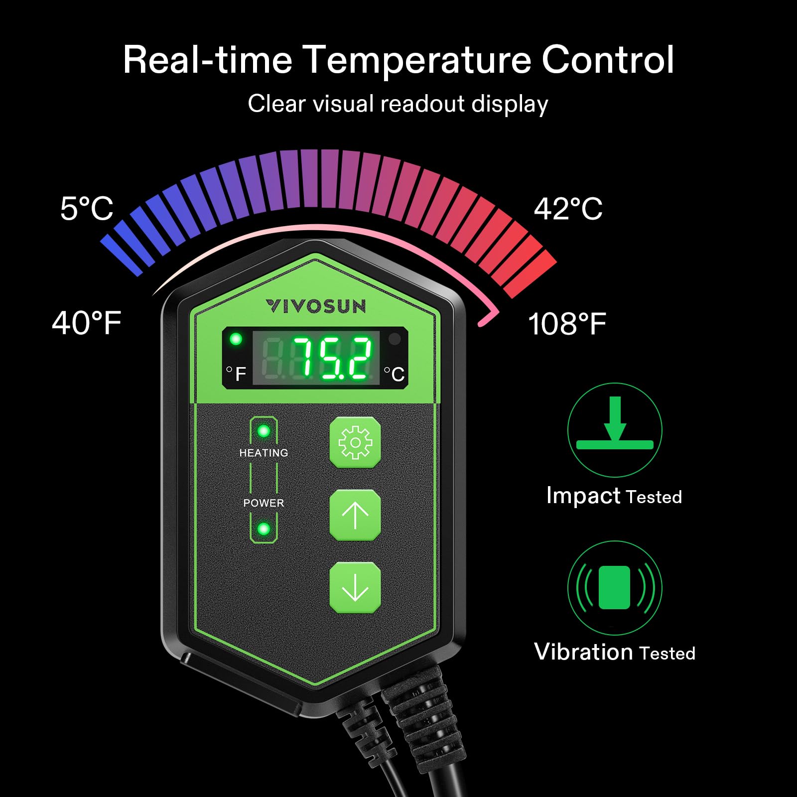 VIVOSUN thermostat mounted on wall