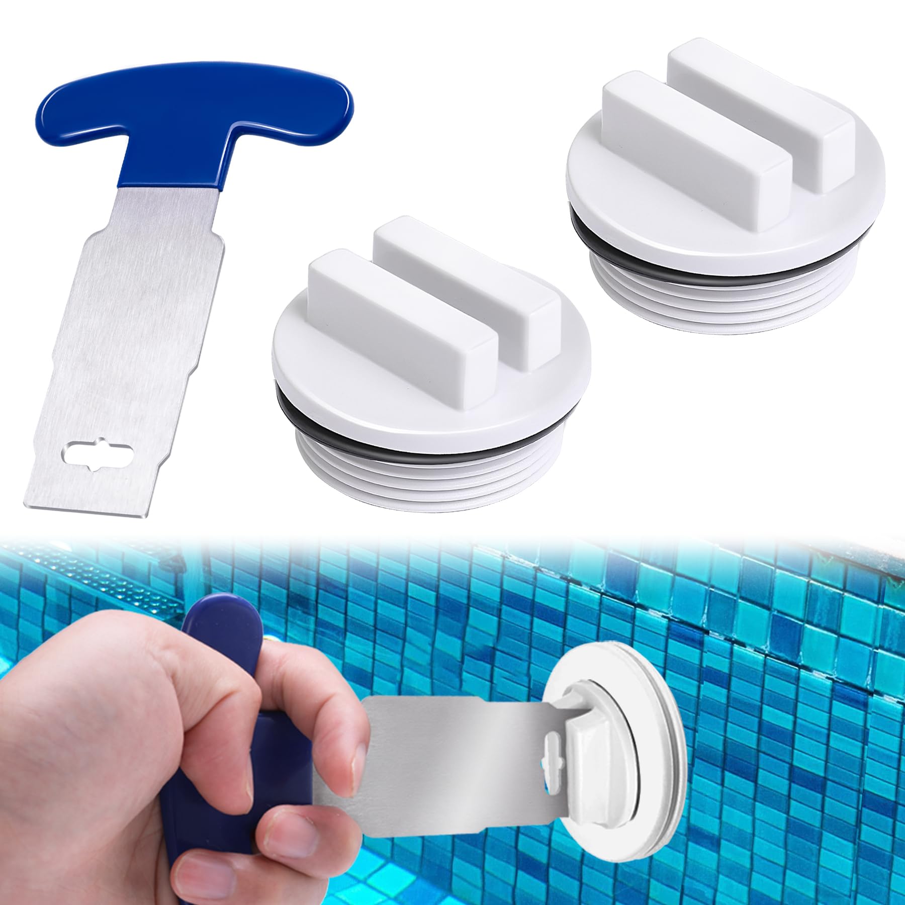 Vizava 1.5 inch pool plug set with wrench and O-rings