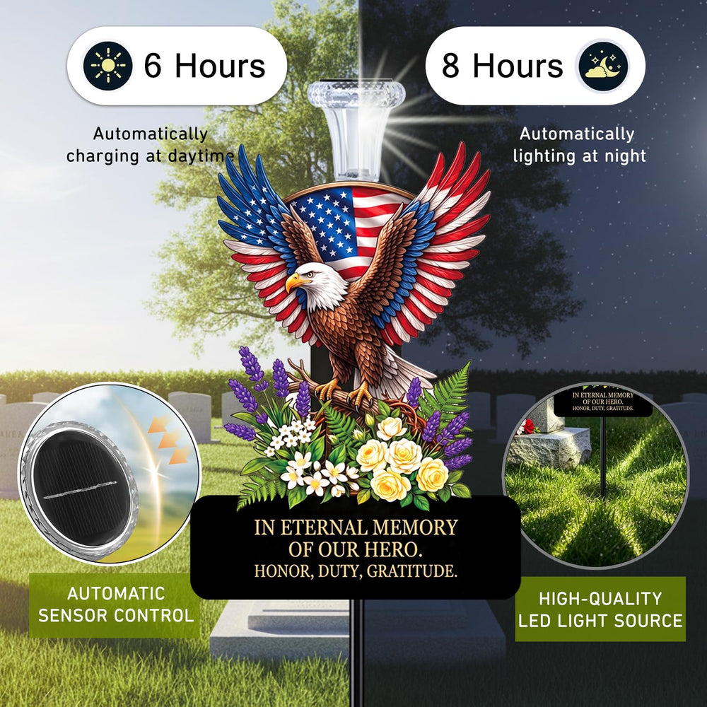 VKEVOC 20-inch memorial stake illuminated at dusk