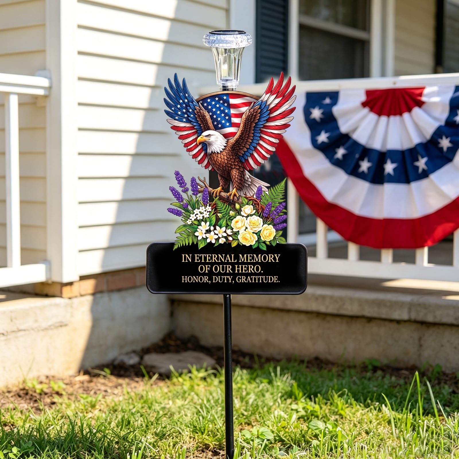 VKEVOC 20-inch memorial stake with solar panel detail