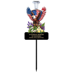 VKEVOC 20-inch Solar Eagle Memorial Garden Stake front view with American flag design