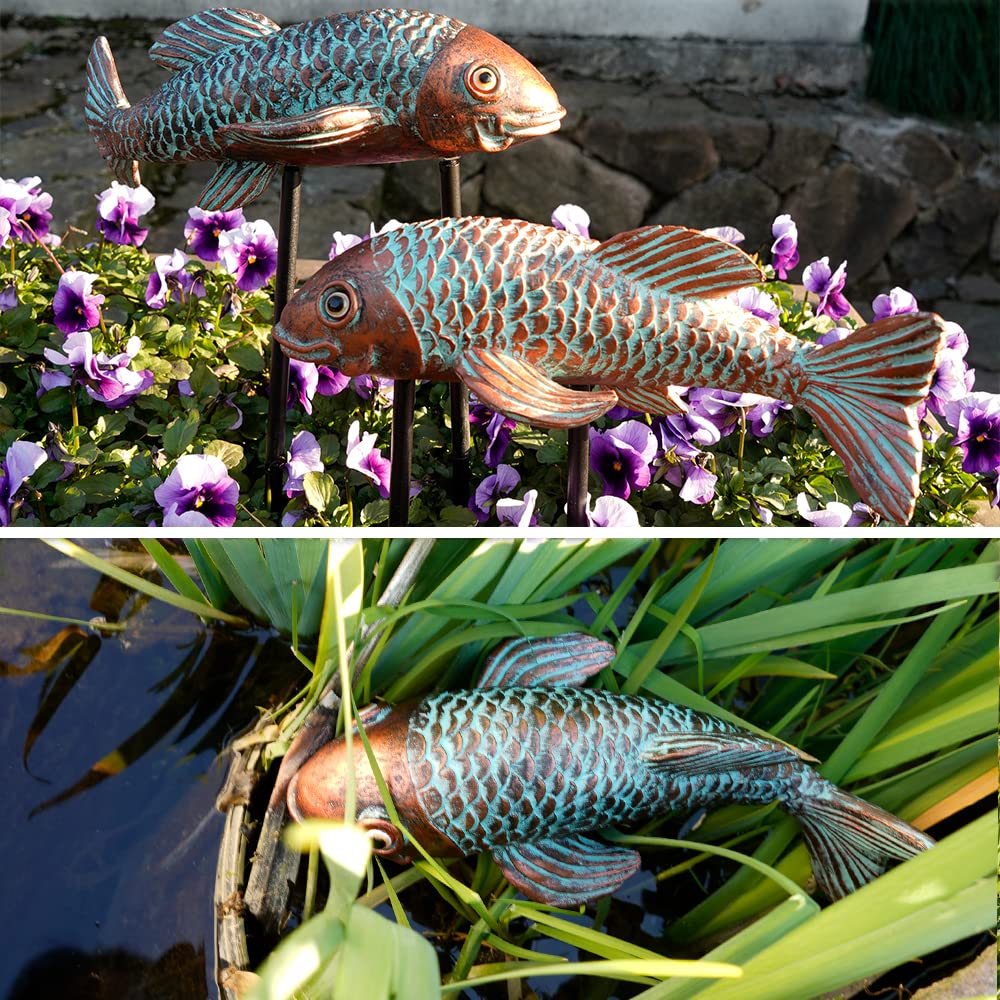 VKEVOC koi fish statue close-up showing bronze finish