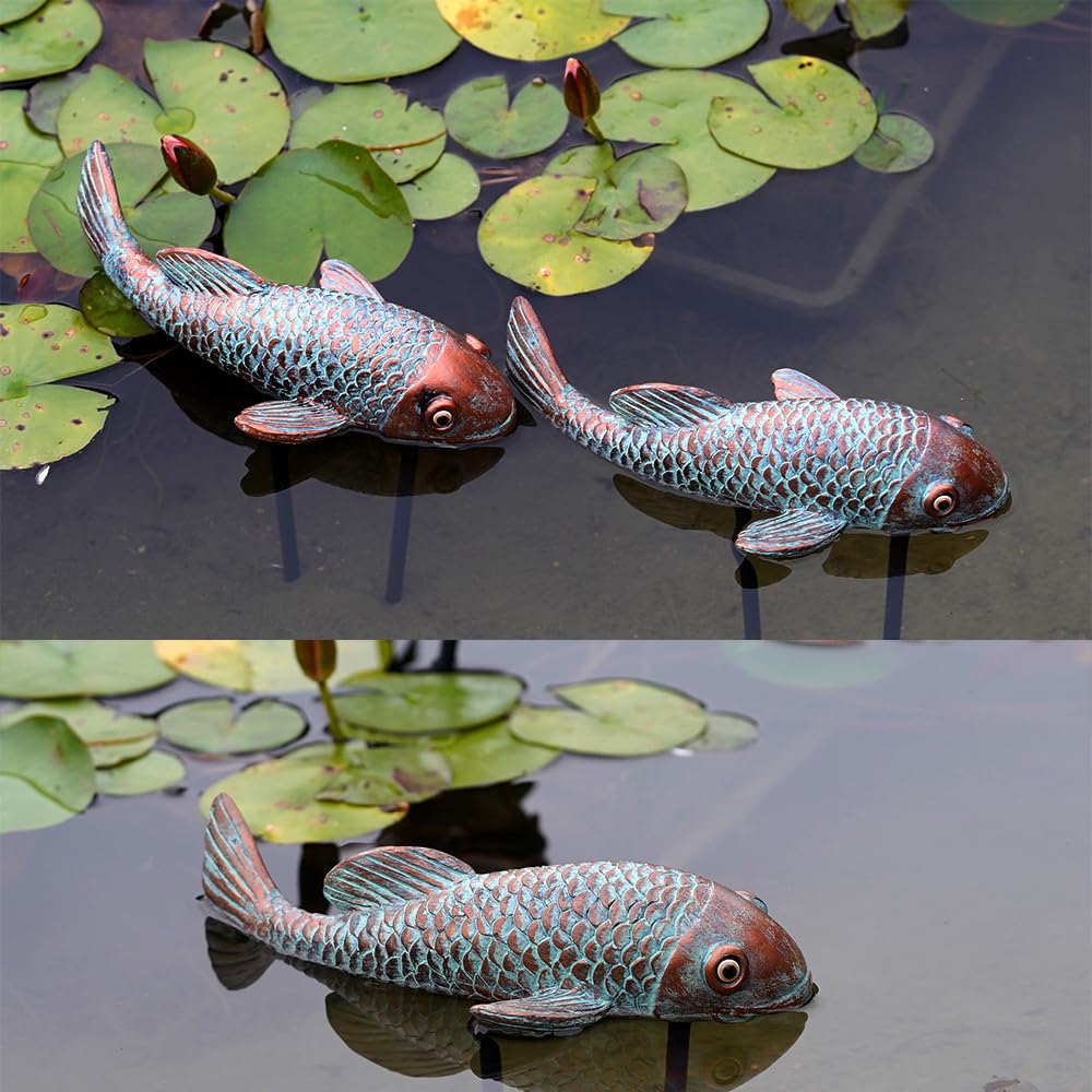 VKEVOC koi fish statue with iron pole for outdoor use