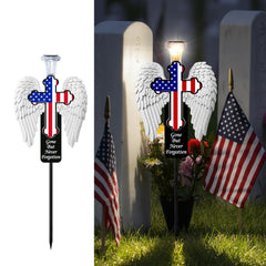 VKEVOC Solar Memorial Cross with Angel Wings front view