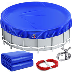 VniYors 18 ft Round Winter Pool Cover in blue, front view