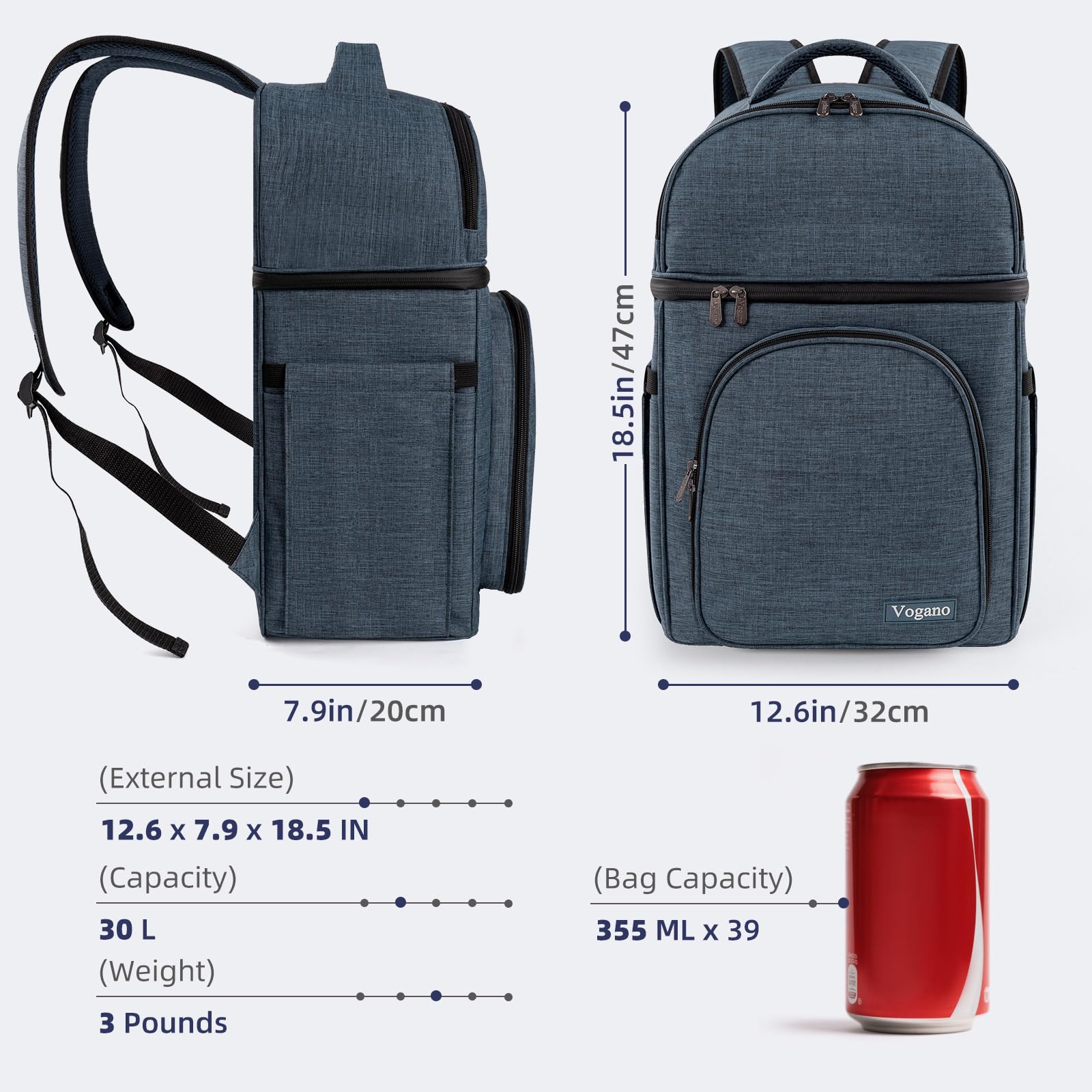 Vogano Picnic Backpack showing insulated compartments and cutlery set