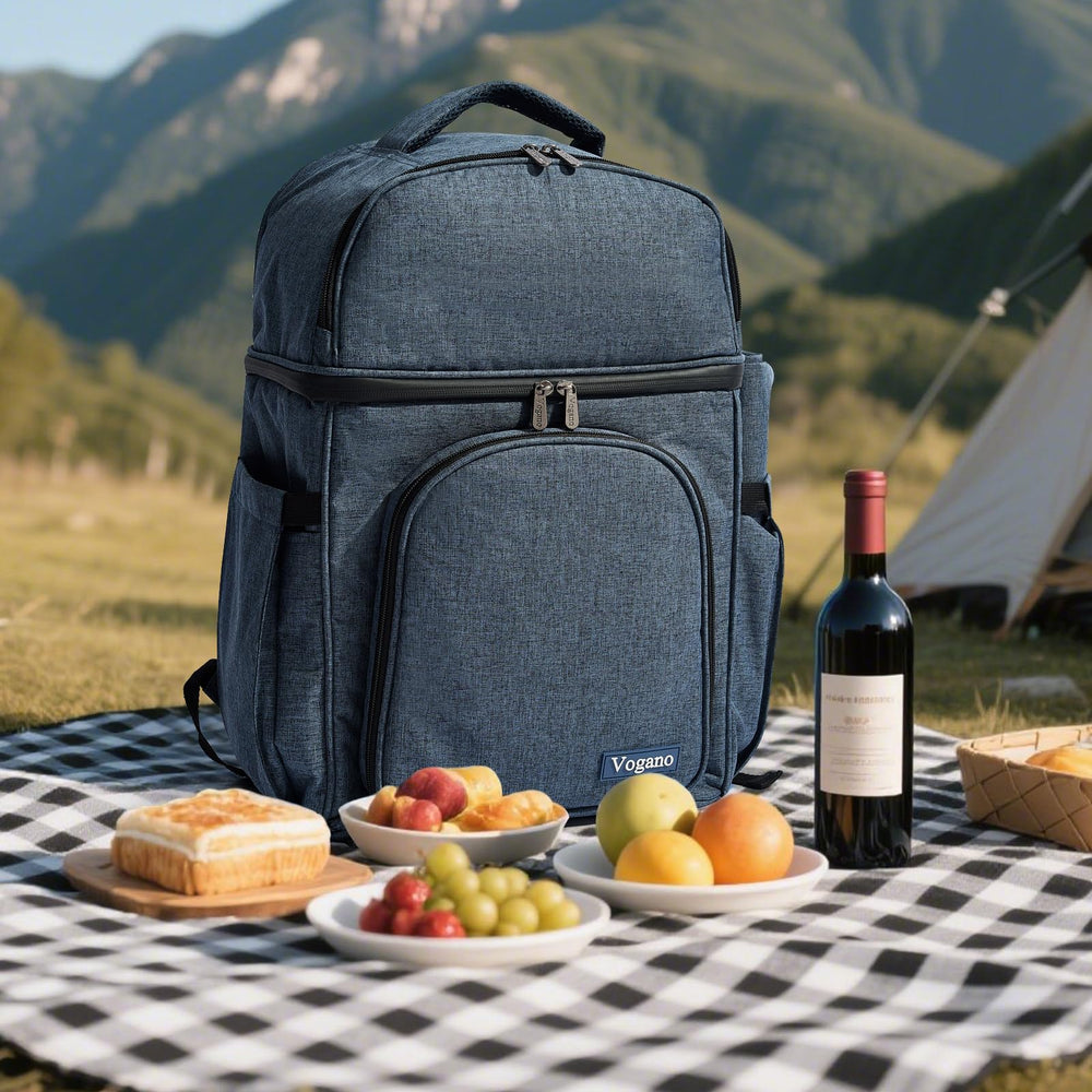 Vogano Picnic Backpack with blue and white design