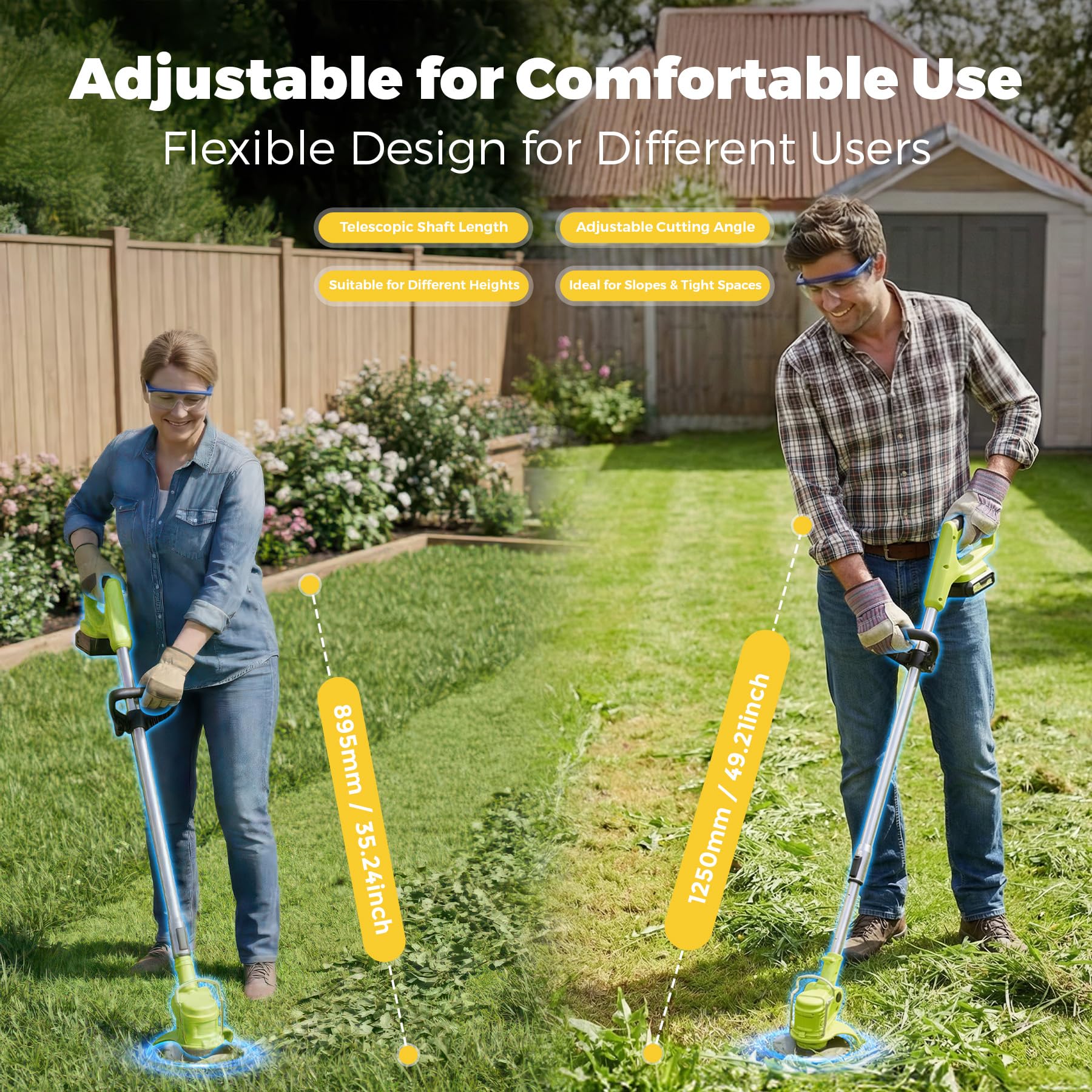 VOL2GO Cordless Weed Wacker working on a lawn