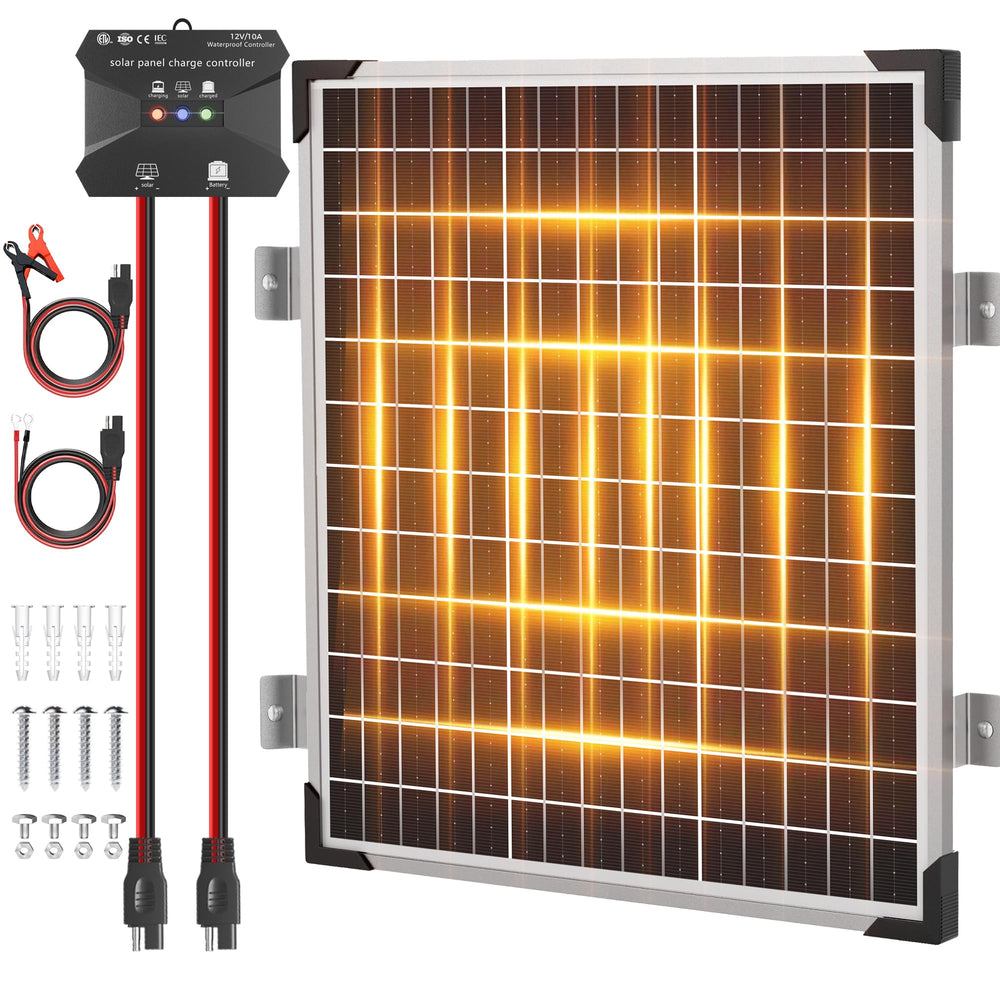Voltset 50W 12V solar panel front view with tempered glass