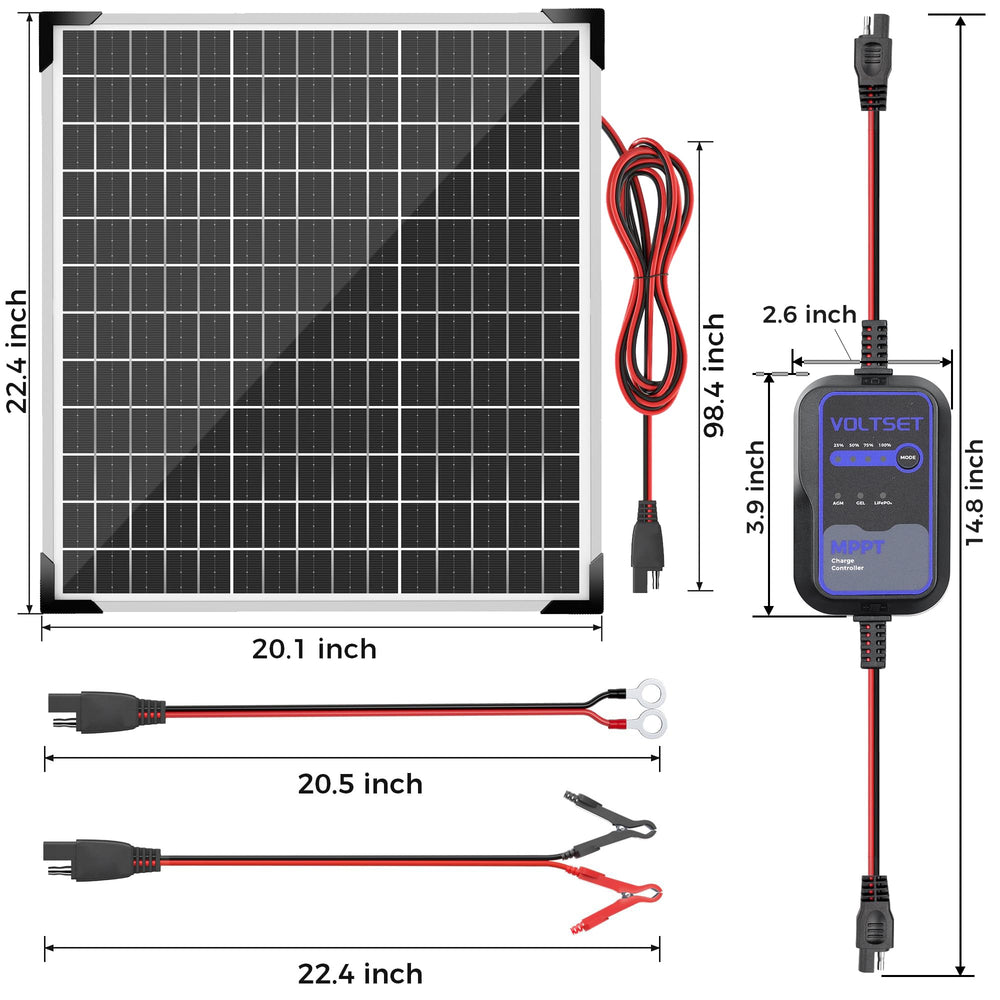 Voltset solar panel kit with alligator clips and O-rings