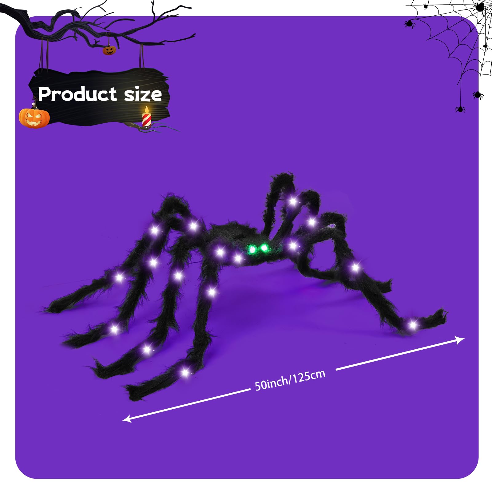 VOMAOK Light Up Giant Spiders in a Halloween party setting