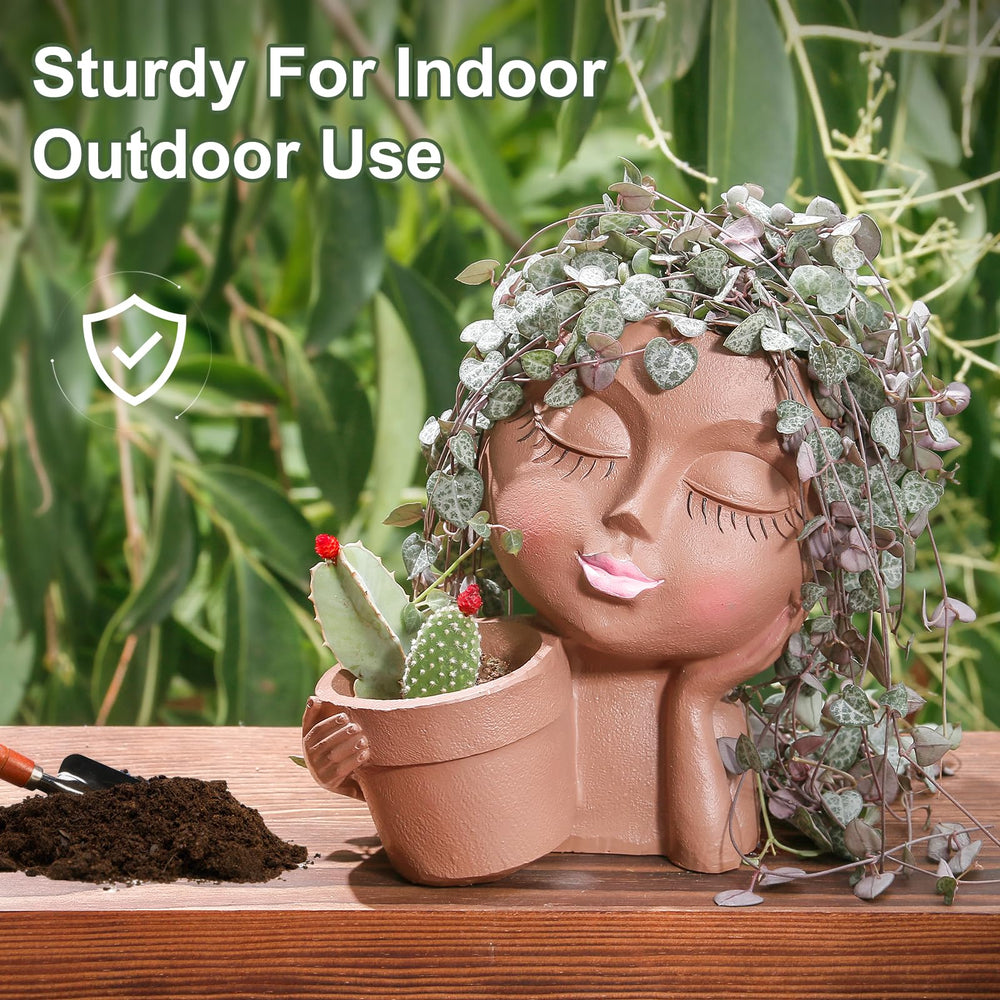 vomiceak Black Lady Face Planter Pot on a desk
