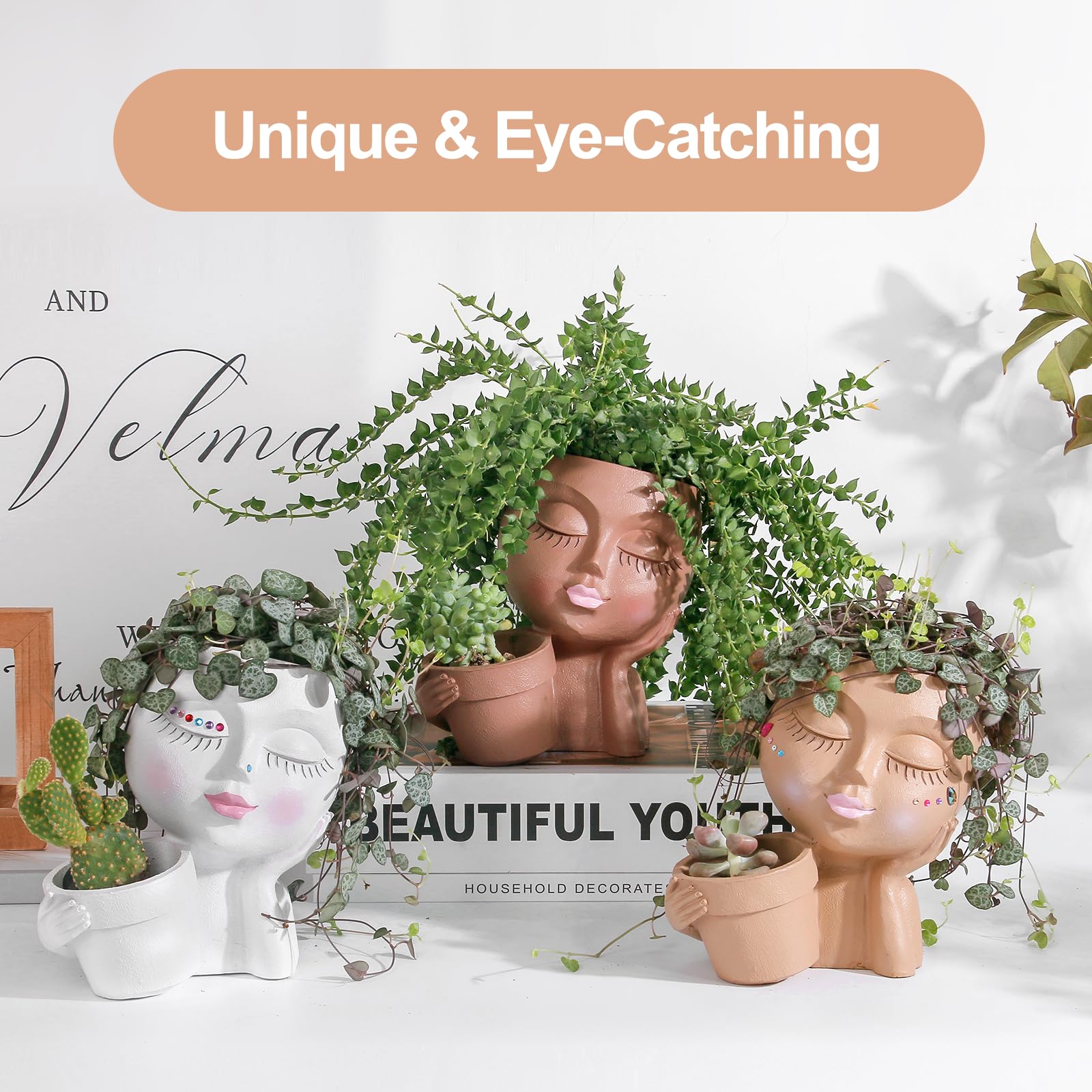 vomiceak Black Lady Face Planter Pot with plug