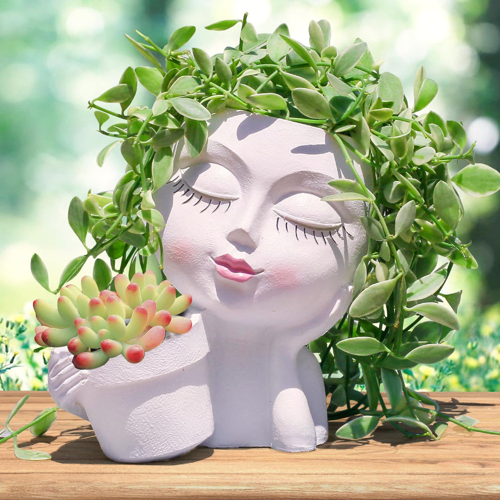 vomiceak face planter pots head front view, white resin
