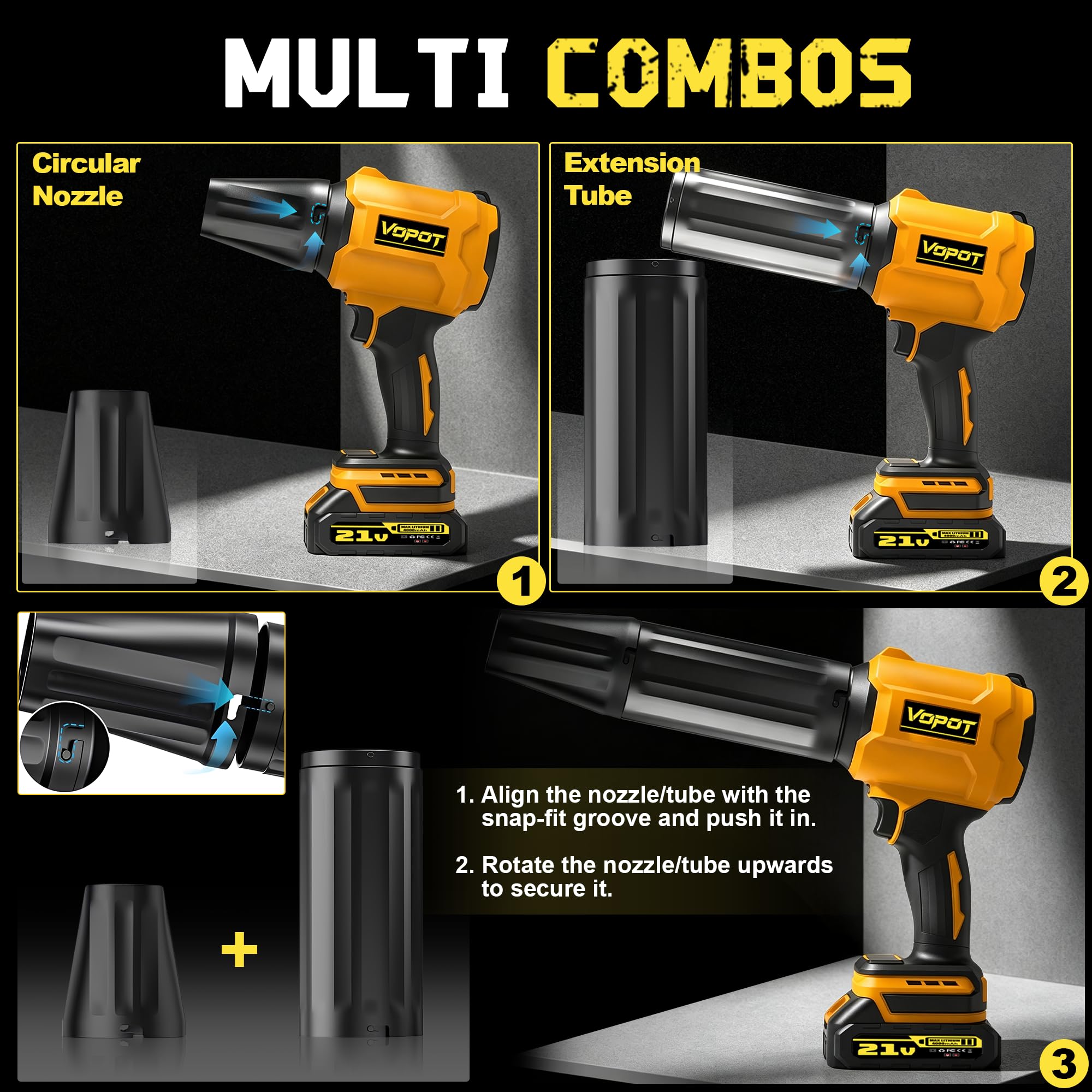 Vopot Cordless Leaf Blower showing ergonomic grip