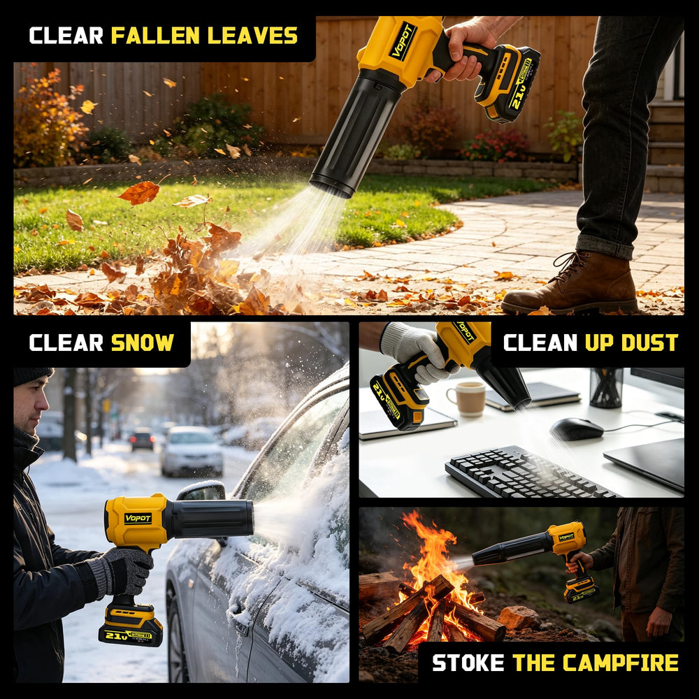 Vopot Cordless Leaf Blower with circular nozzle and accessories