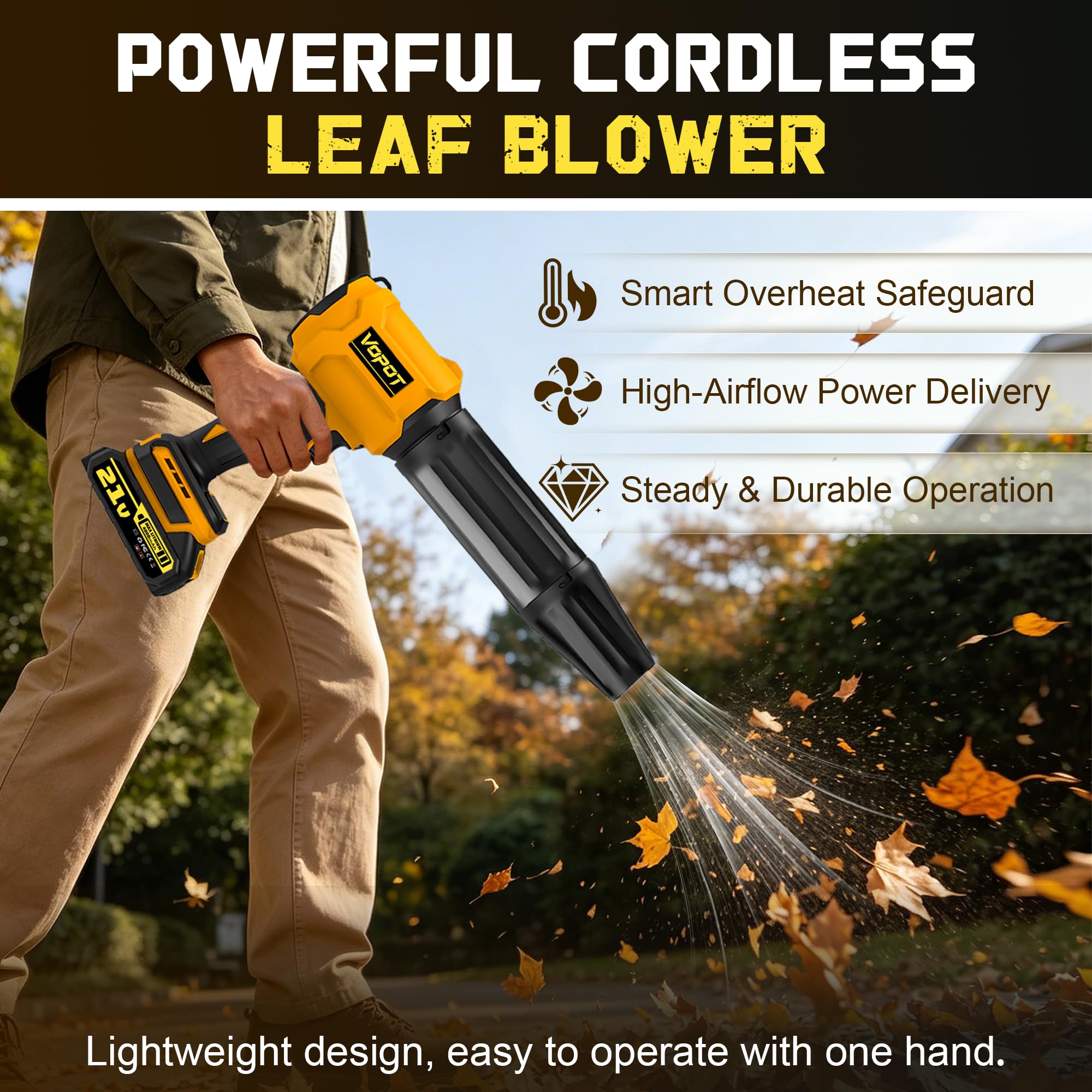 Vopot Cordless Leaf Blower with two batteries and charger