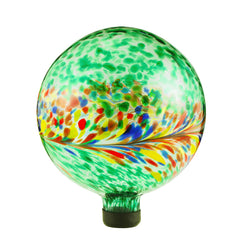 VOREEN 10-inch green glass gazing ball with phoenix tail design front view