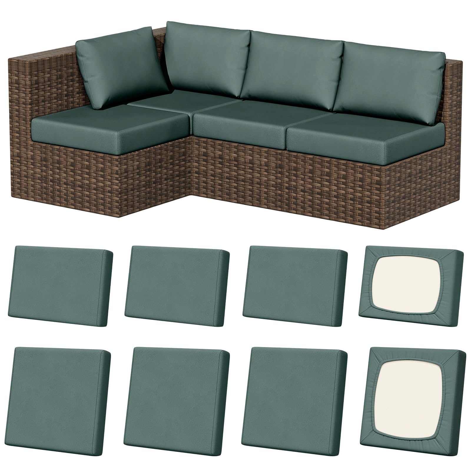 Vorshape 8Pcs cushion covers in grey green, front view