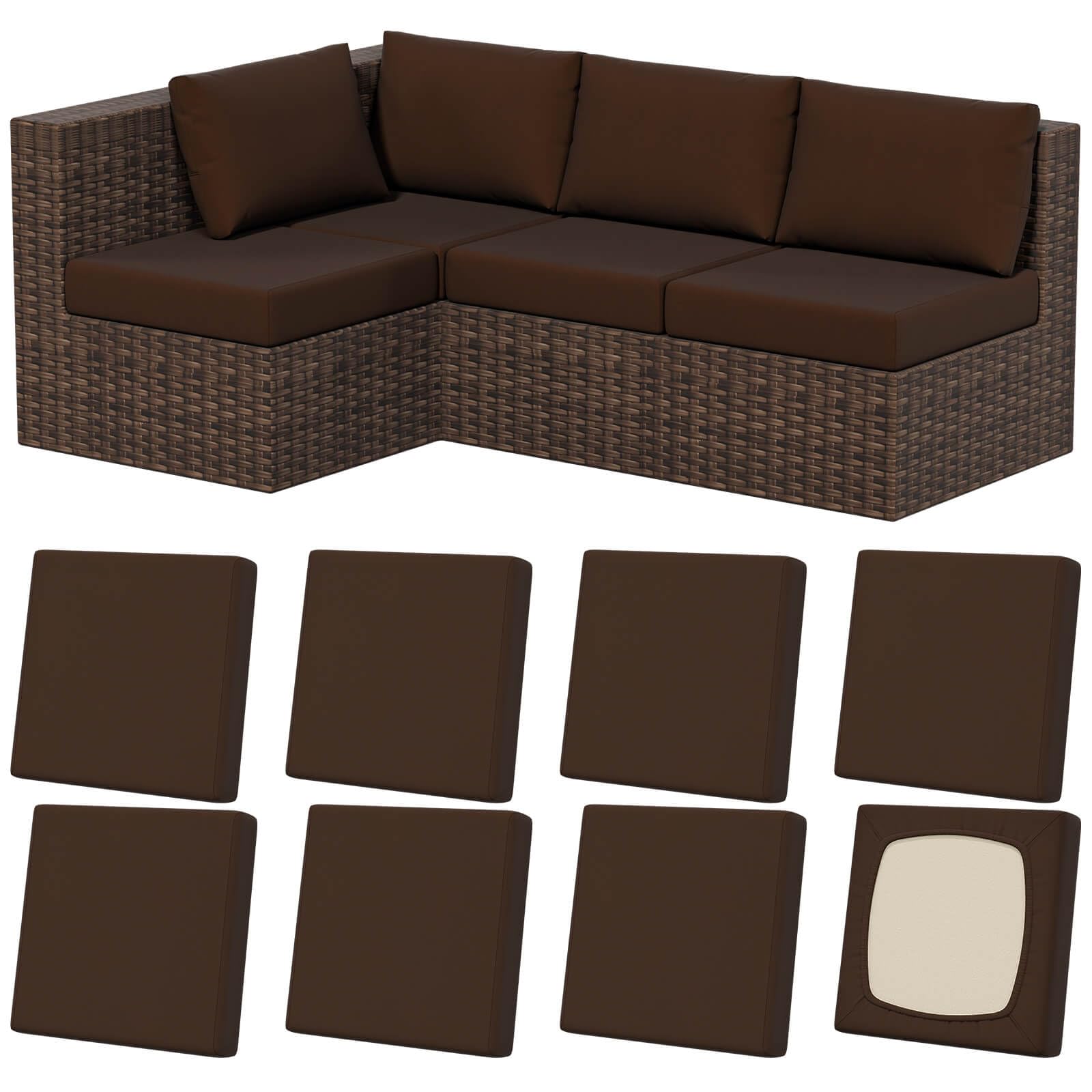 Vorshape 8Pcs Outdoor Cushion Covers dark coffee color front view
