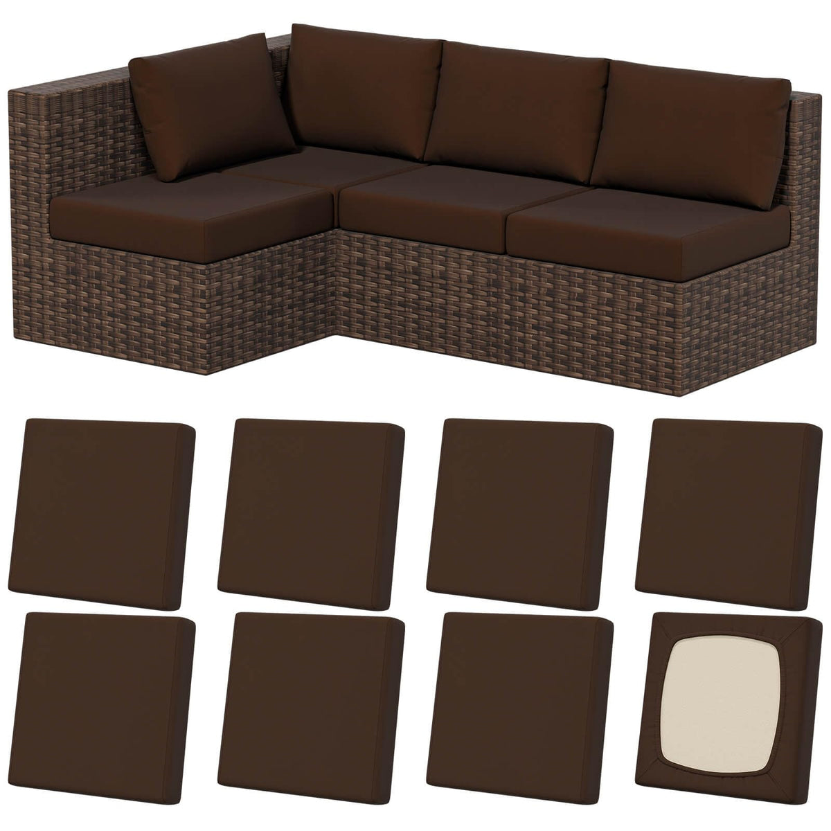 Vorshape 8Pcs Outdoor Cushion Covers dark coffee color front view