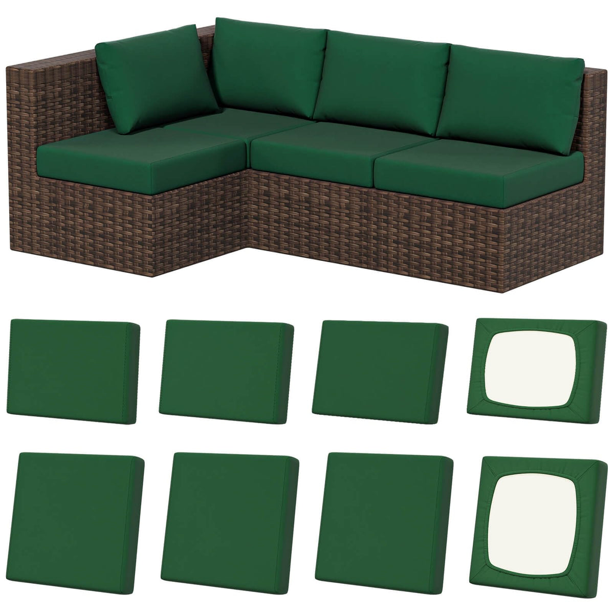 Vorshape 8Pcs Outdoor Cushion Covers dark green front view