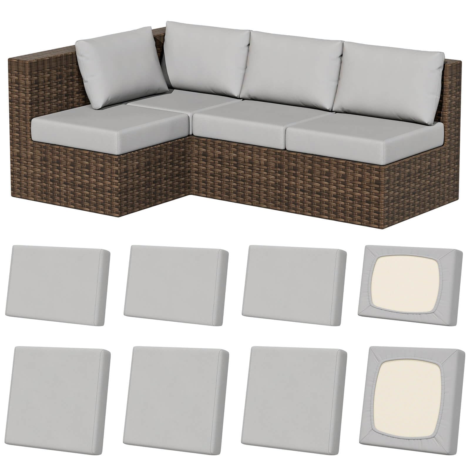 Vorshape 8Pcs Outdoor Cushion Covers in Air-grey, front view