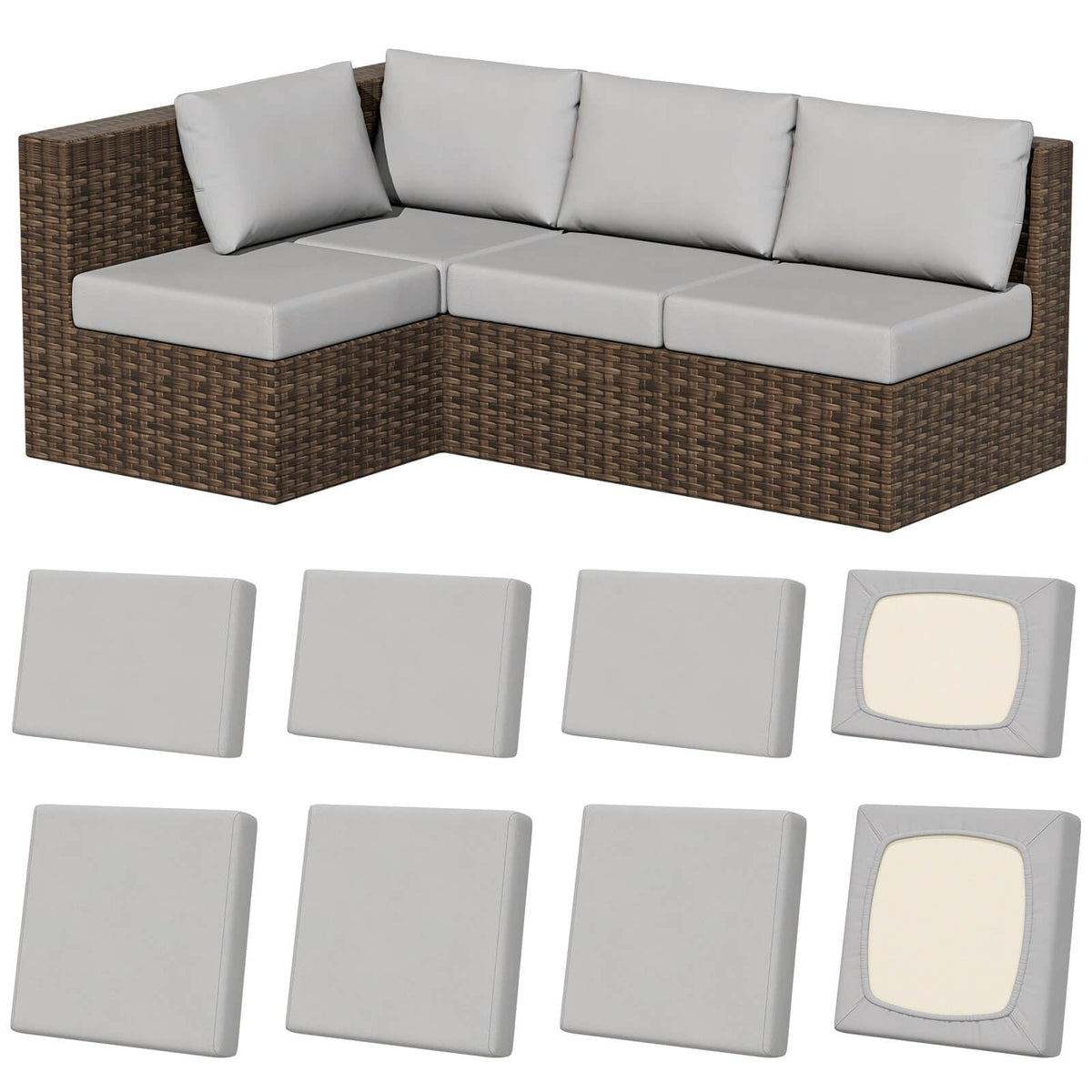 Vorshape 8Pcs Outdoor Cushion Covers in Air-grey, front view