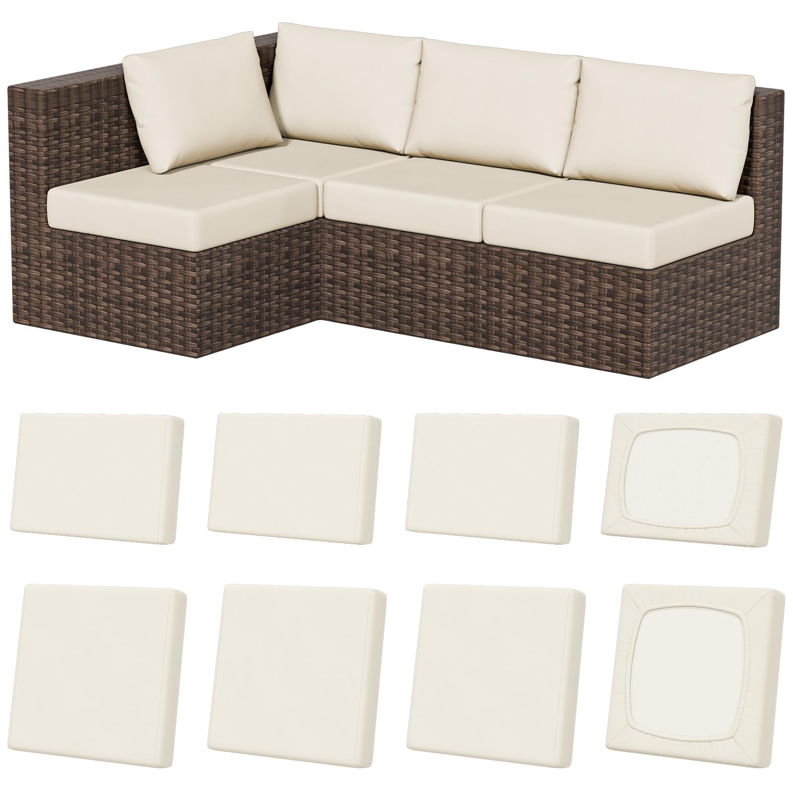 Vorshape 8Pcs outdoor cushion covers in beige, front view