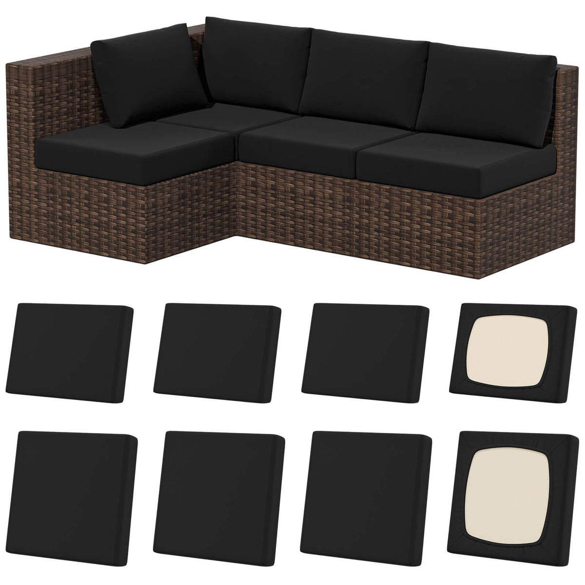 Vorshape 8Pcs Outdoor Cushion Covers in black, front view