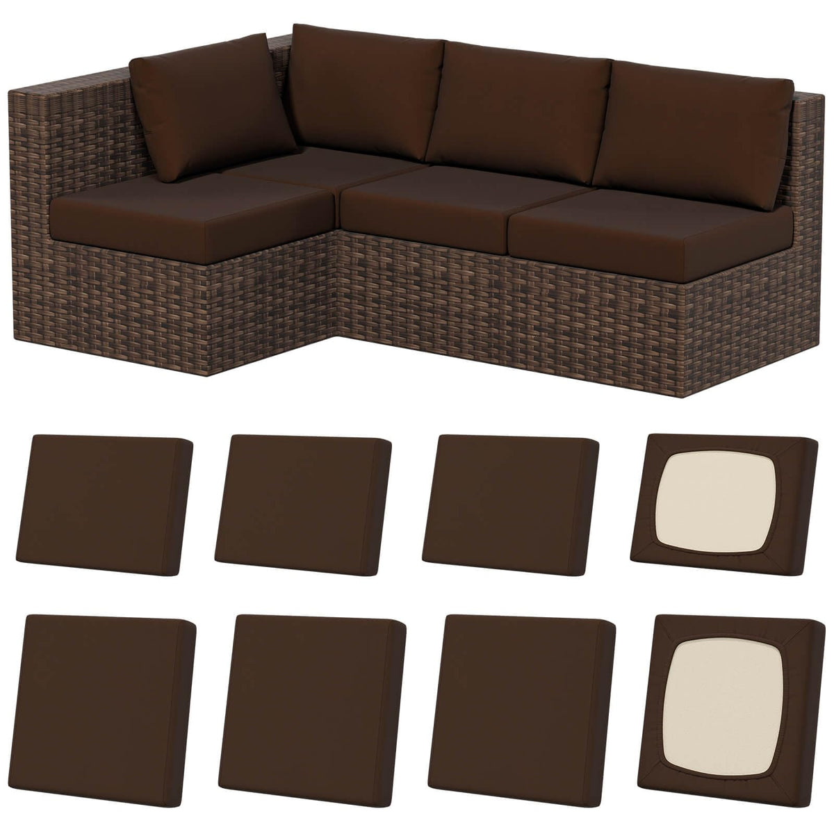 Vorshape 8Pcs Outdoor Cushion Covers in Dark Coffee colour