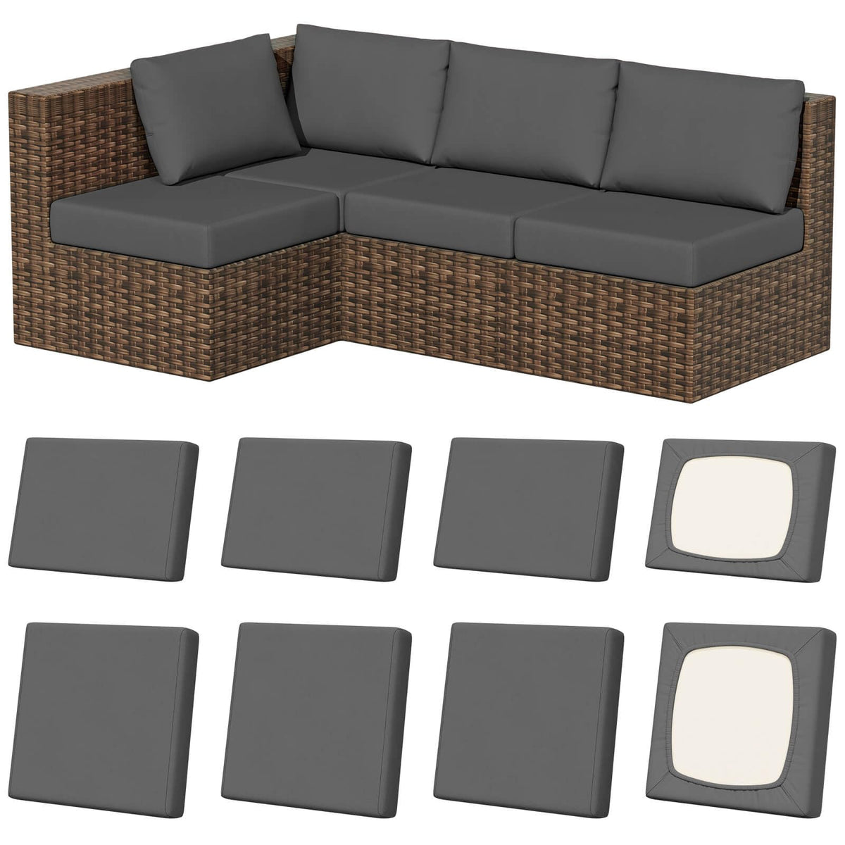 Vorshape 8Pcs Outdoor Cushion Covers in Medium Grey - front view