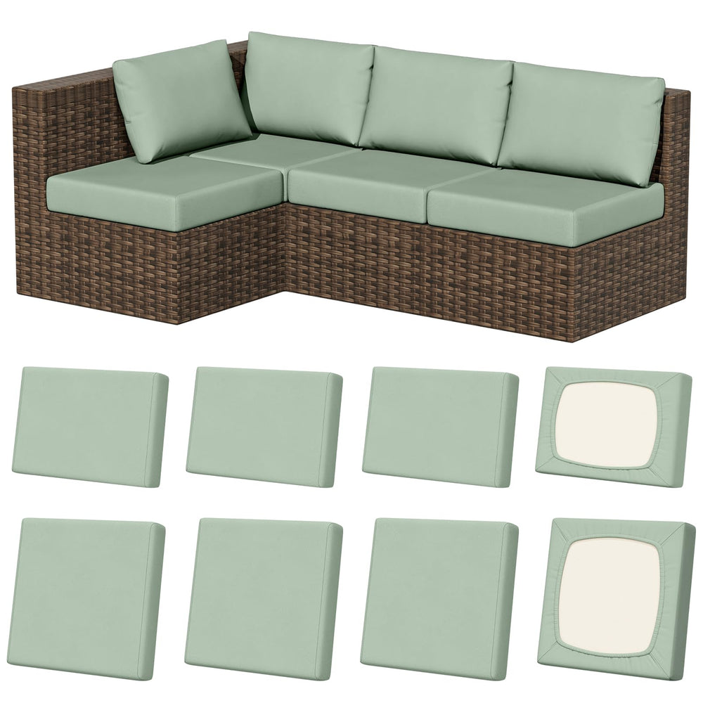 Vorshape 8Pcs Outdoor Cushion Covers in Sage Green, Square large and Rectangle sizes
