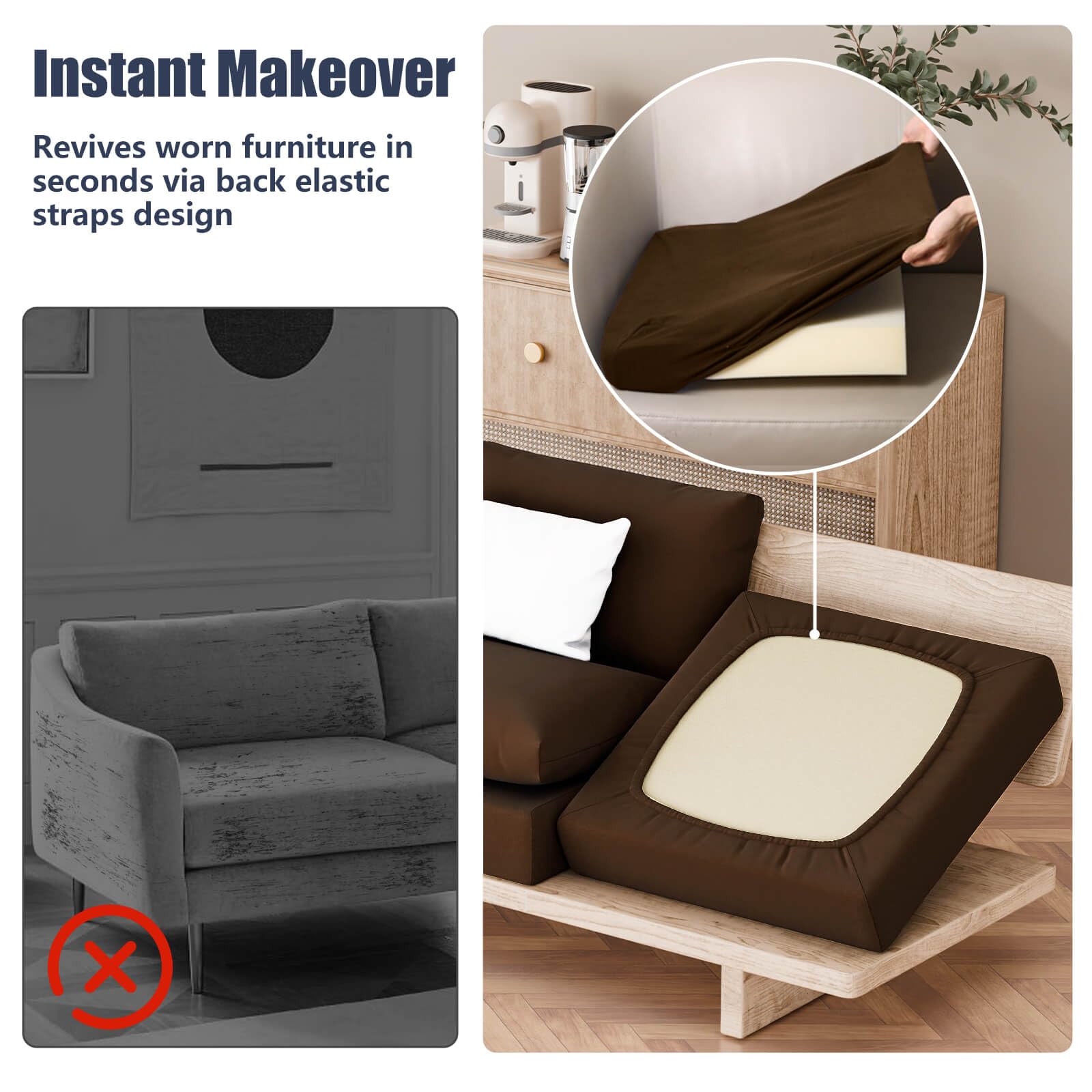 Vorshape cushion cover displayed on a kitchen chair