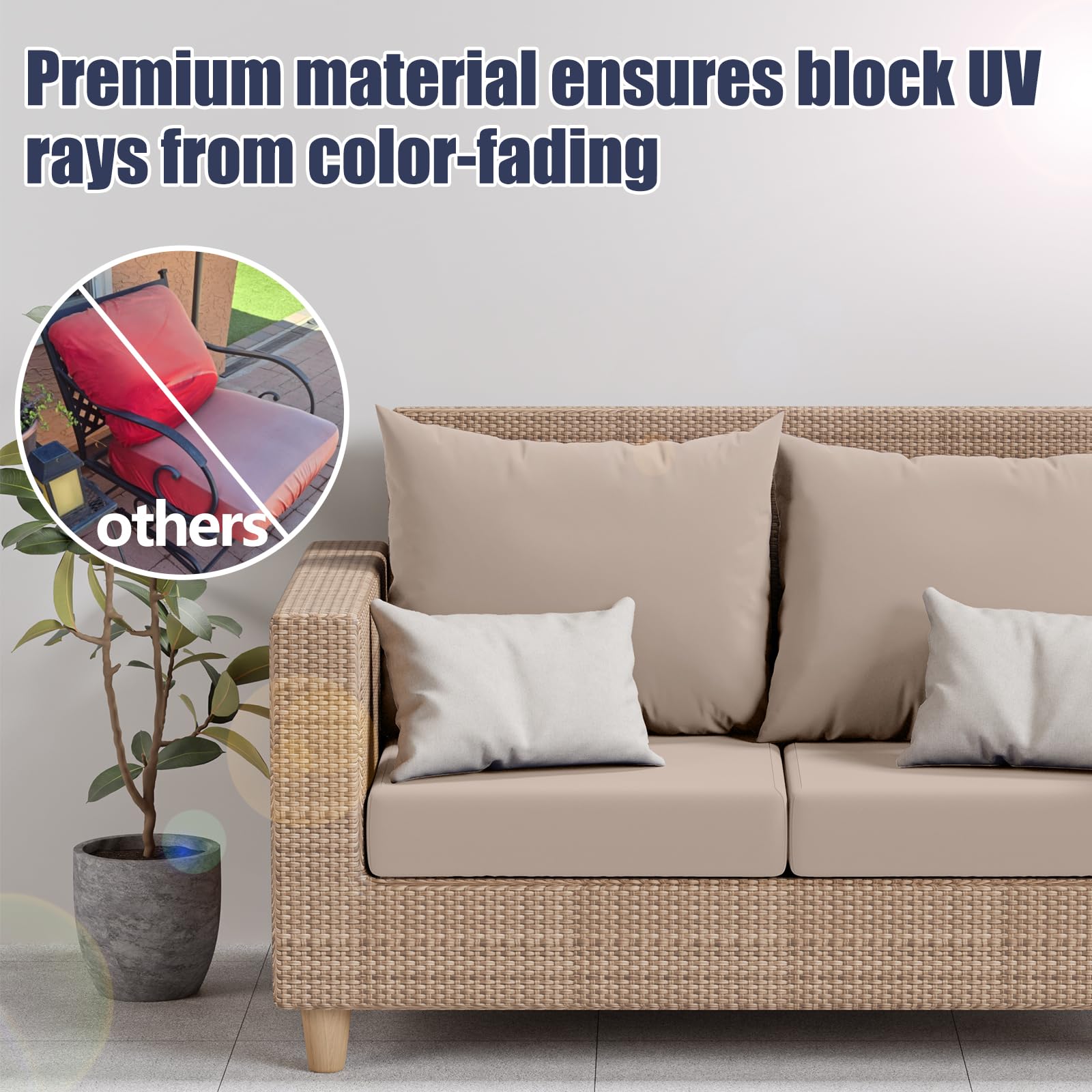 Vorshape cushion covers displayed on outdoor furniture