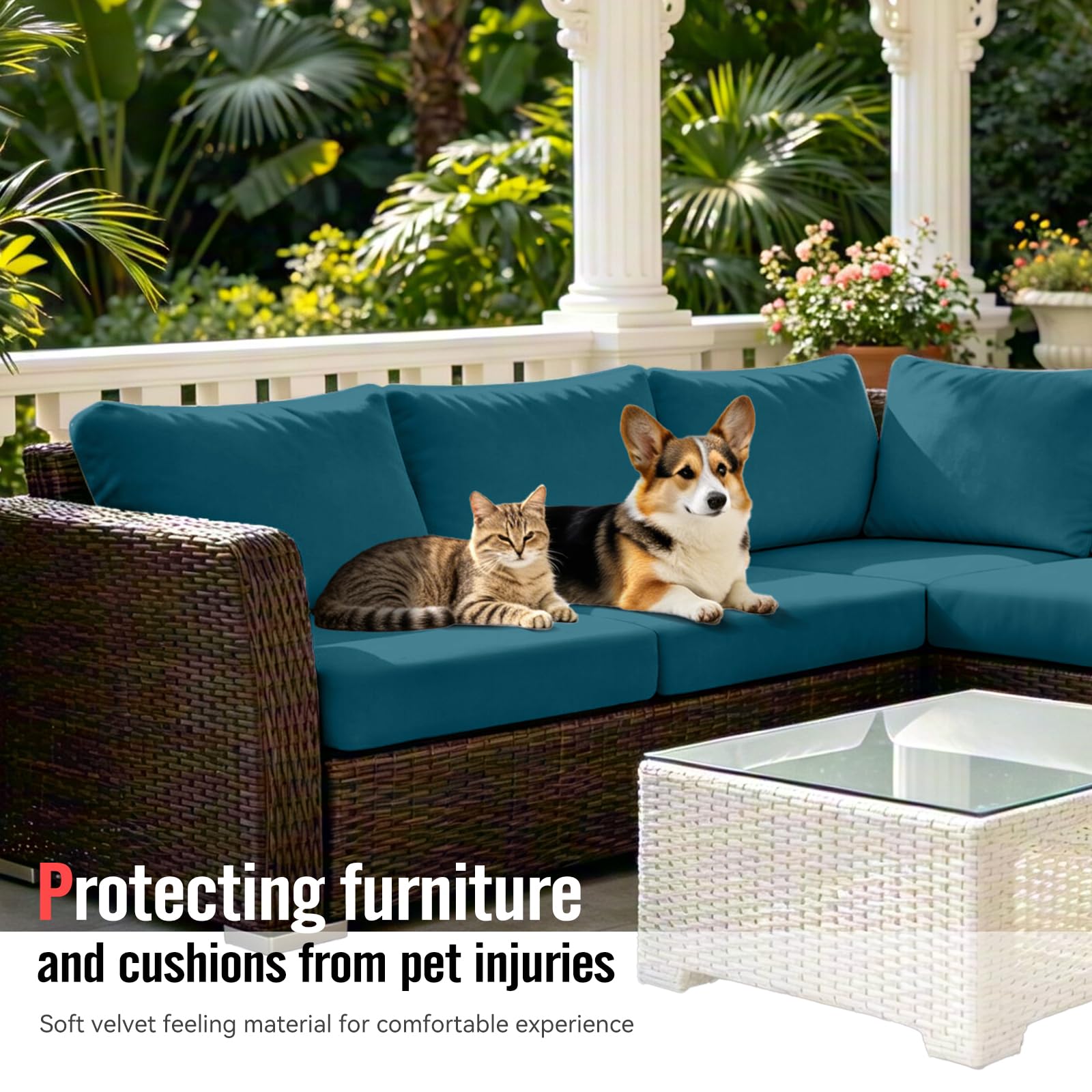 Vorshape cushion covers displayed on outdoor patio chairs
