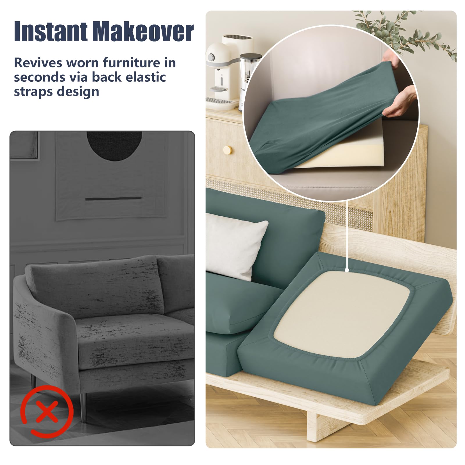 Vorshape cushion covers displayed on various cushion sizes