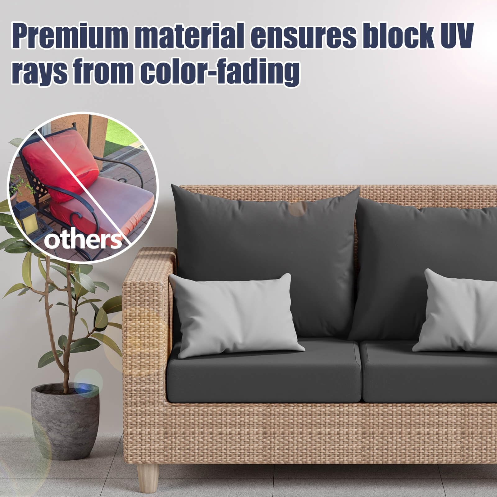 Vorshape cushion covers in Medium Grey on patio chairs