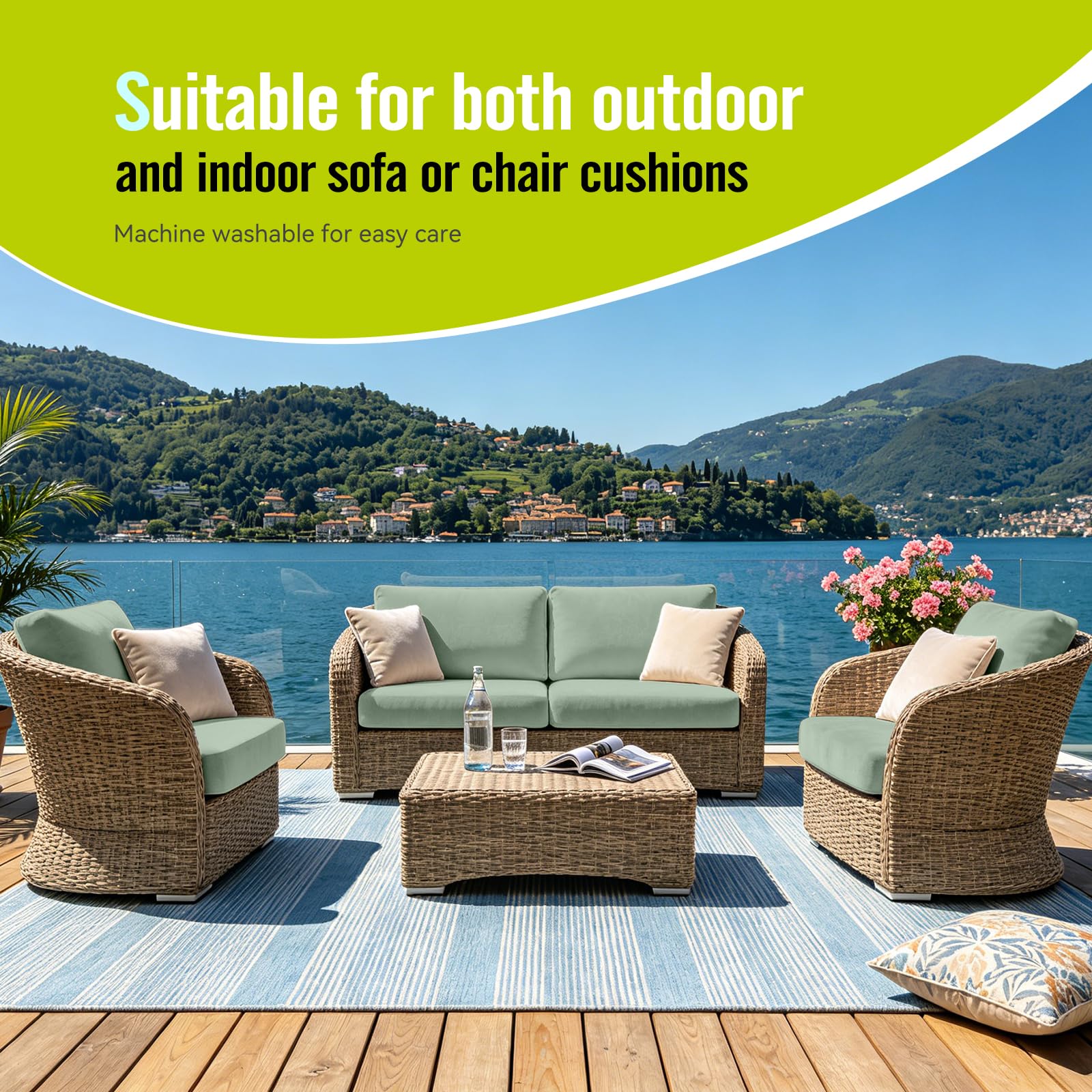 Vorshape cushion covers in Sage Green on a sofa
