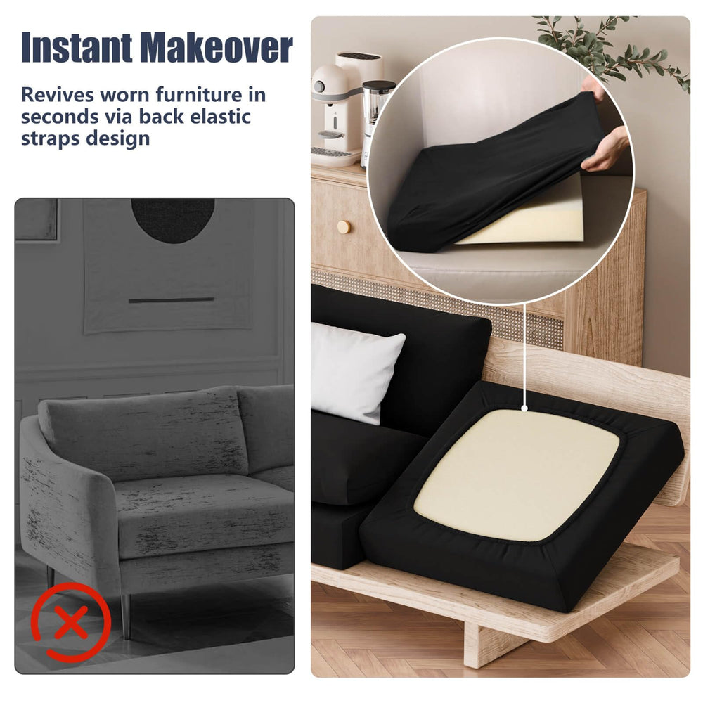 Vorshape cushion covers on outdoor sofa, showcasing fit