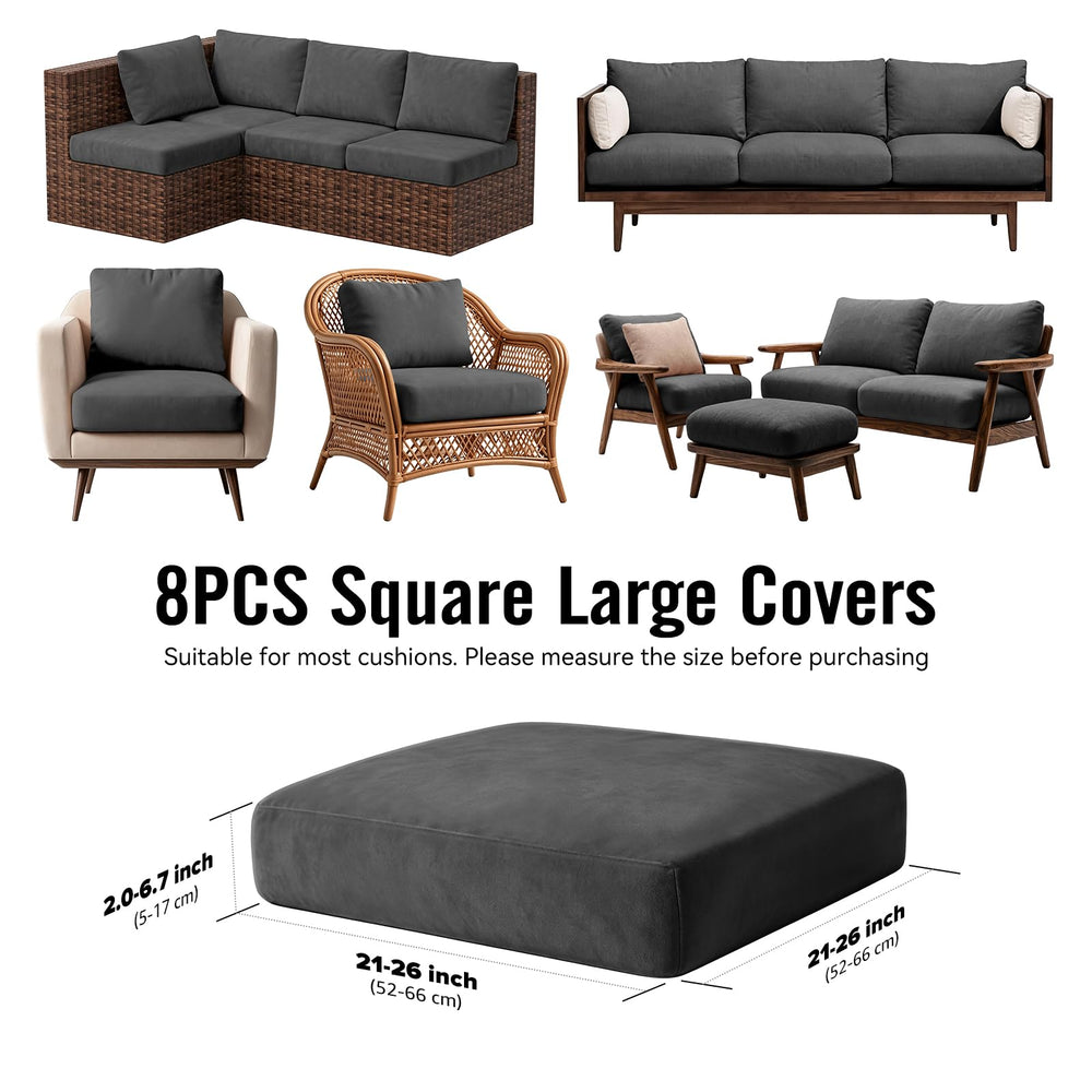 Vorshape cushion covers showing stretch-fit design on outdoor furniture