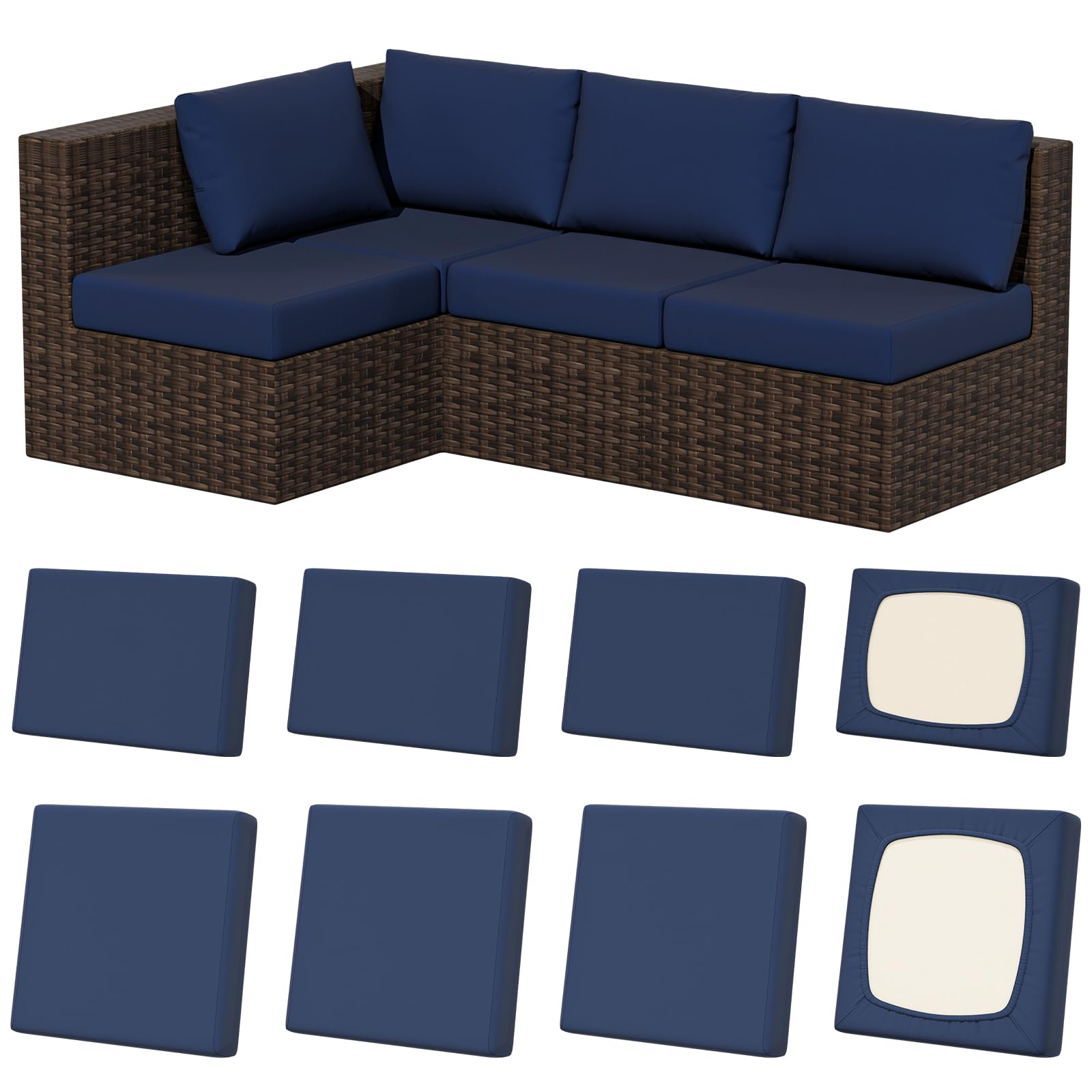 Vorshape Outdoor Cushion Cover Set of 8 Navy Blue