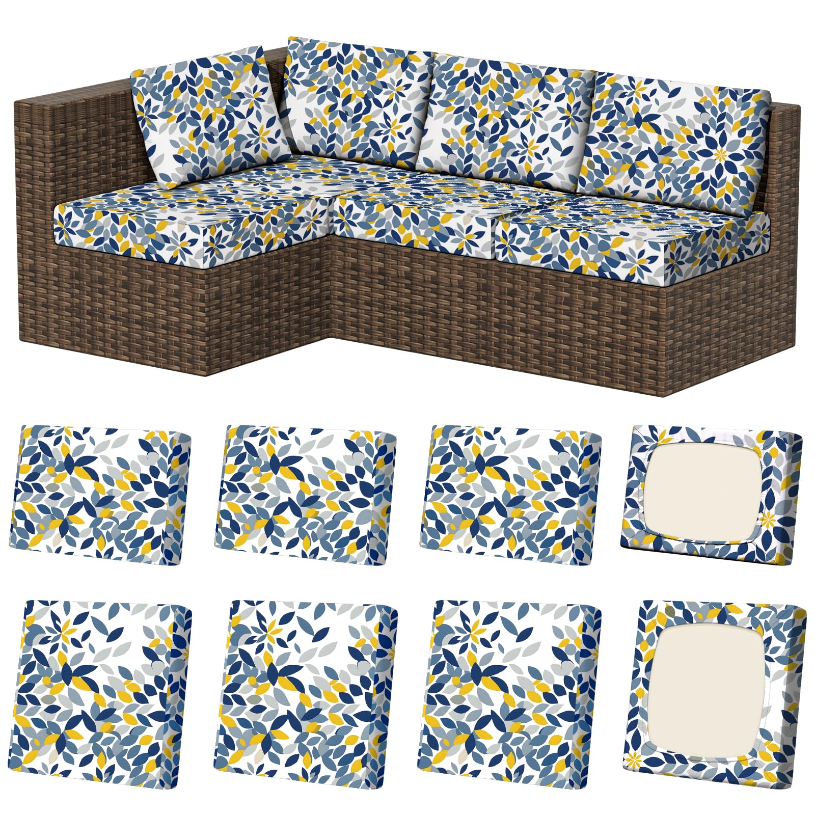Vorshape outdoor cushion covers, 8 pcs, Leaf Mandala design