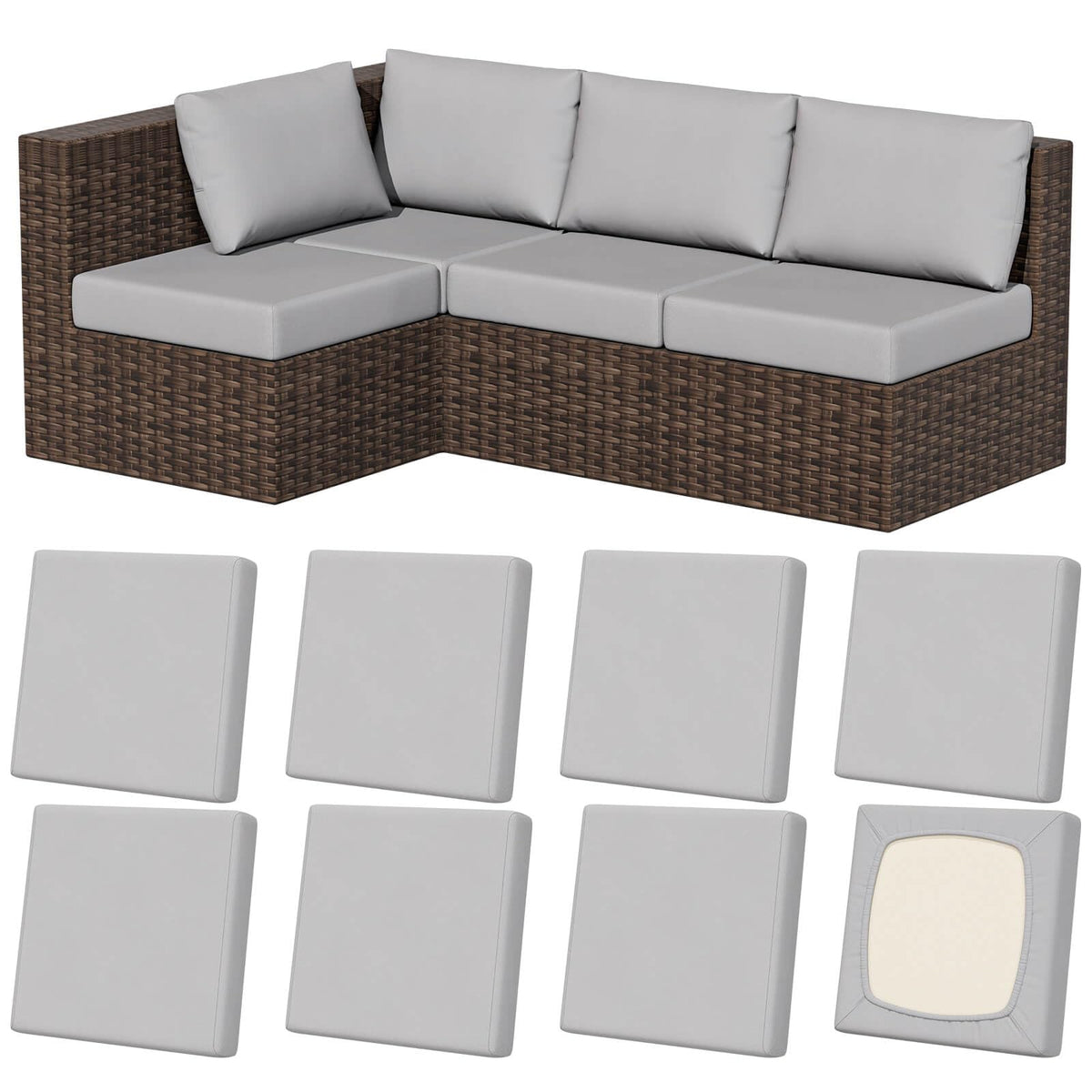 Vorshape outdoor cushion covers 8-piece set in air-grey