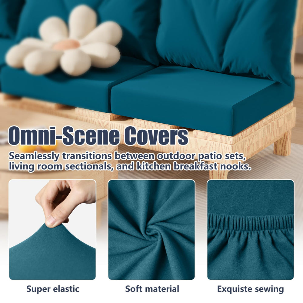 Vorshape petrol-blue cushion cover on a sofa