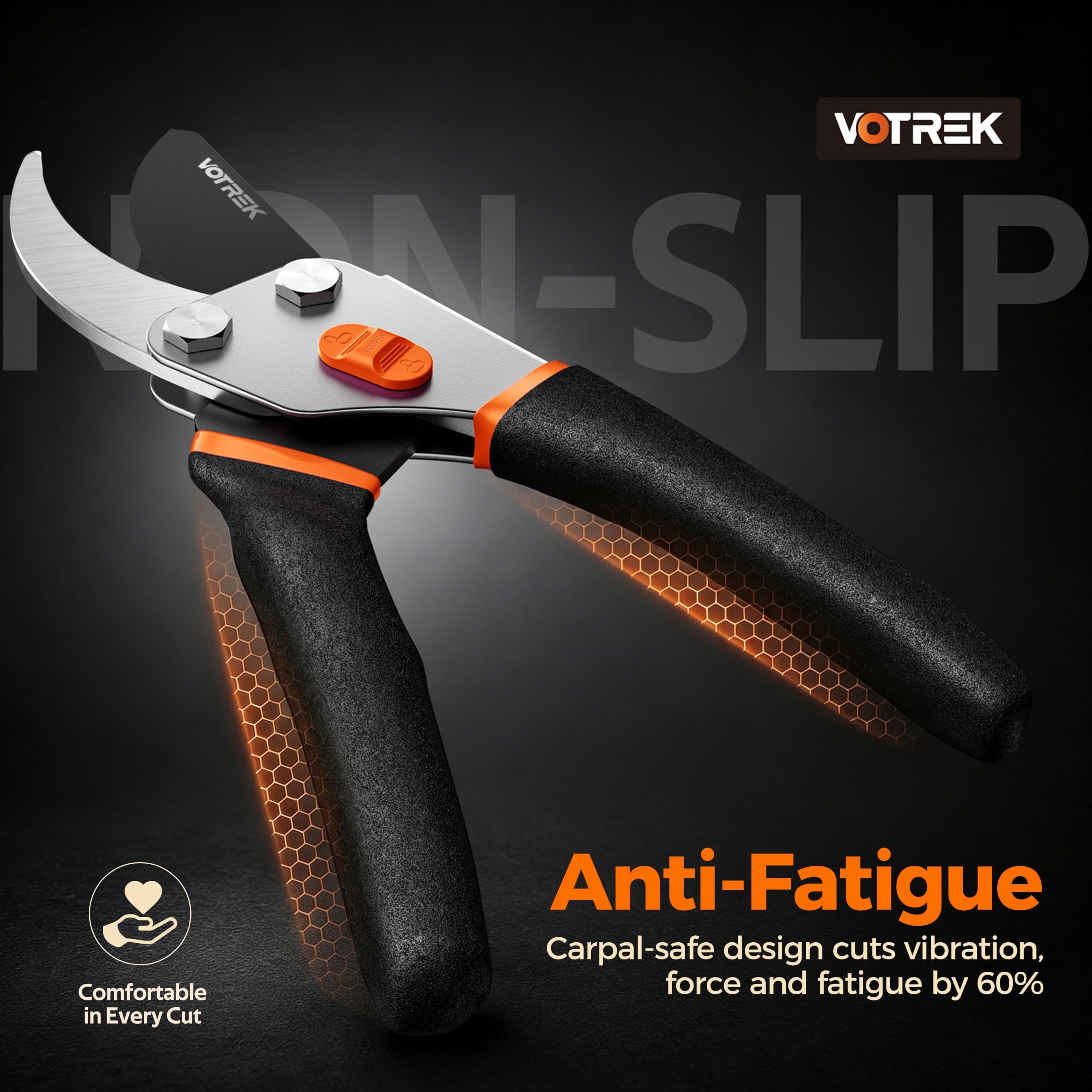 VOTREK ergonomic pruning shears with non-slip grip